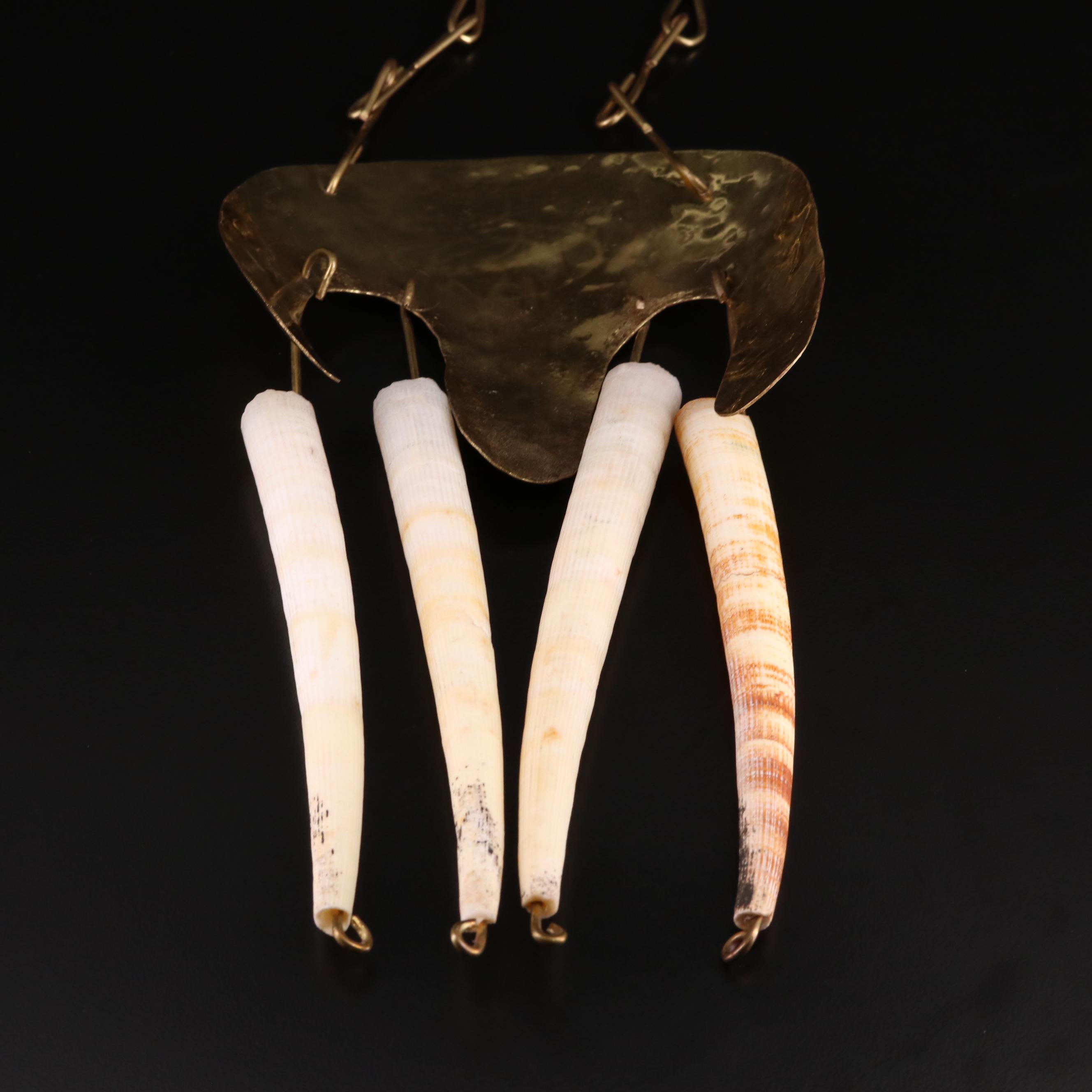 Handmade Tusk Shell and Brass Necklace