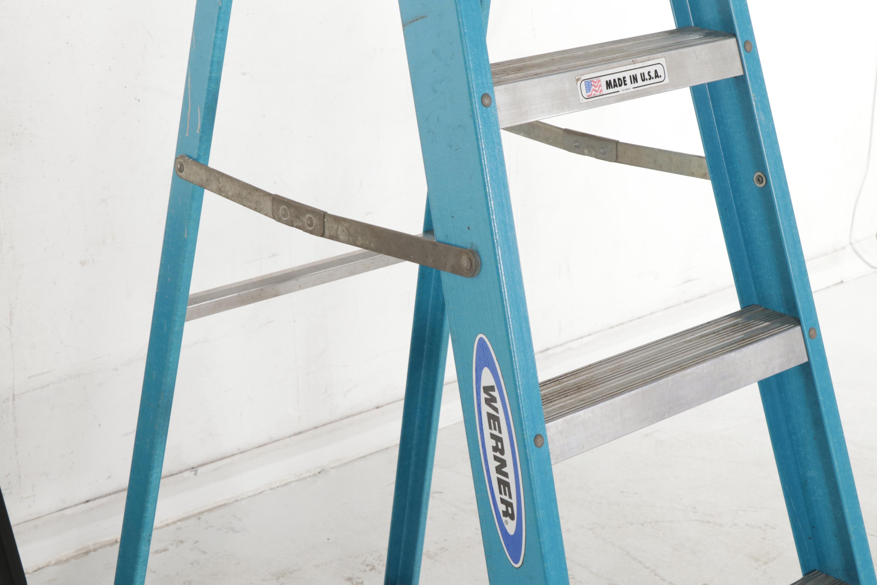 Werner Step Ladder With Two SKIL Folding Sawhorses