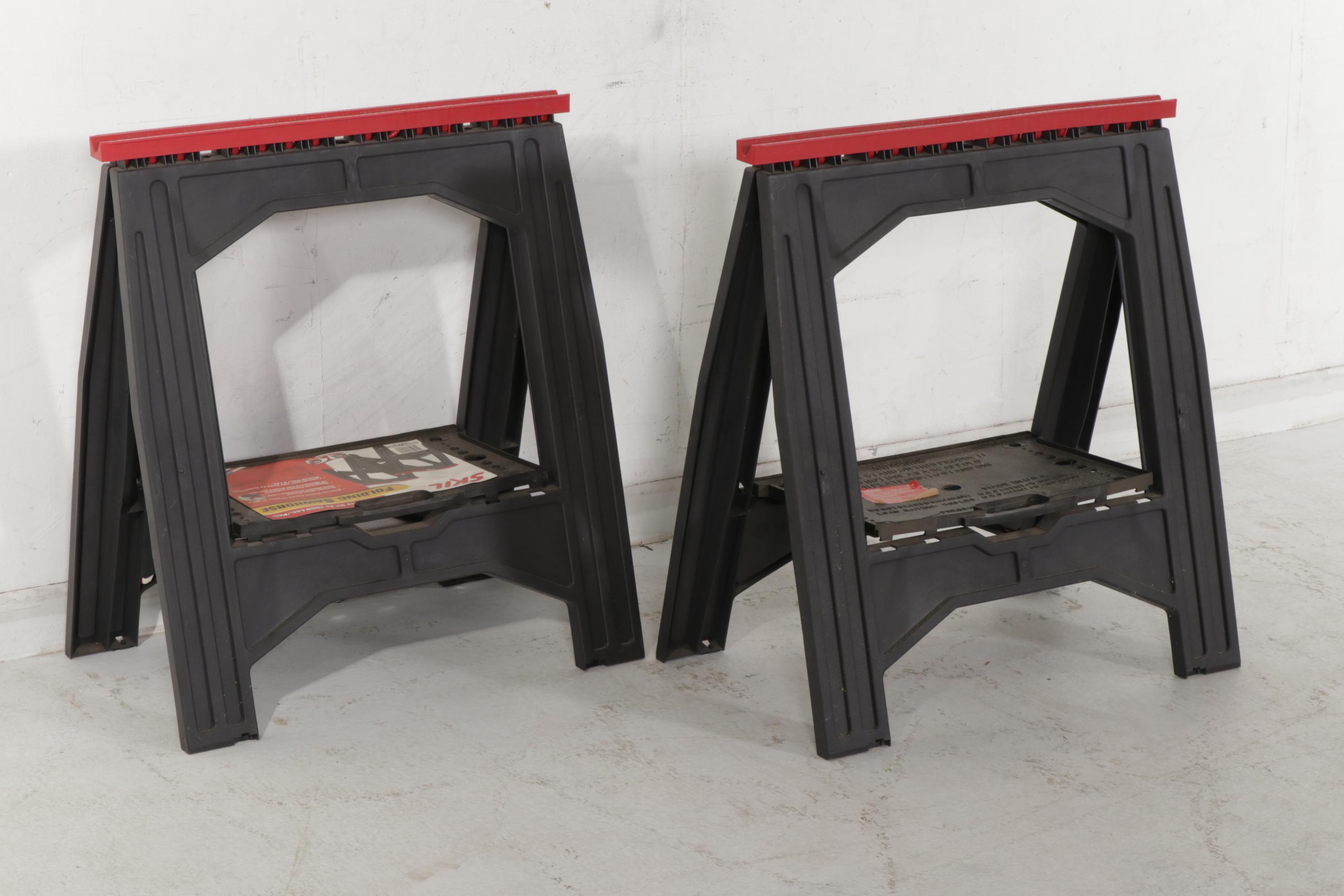 Werner Step Ladder With Two SKIL Folding Sawhorses