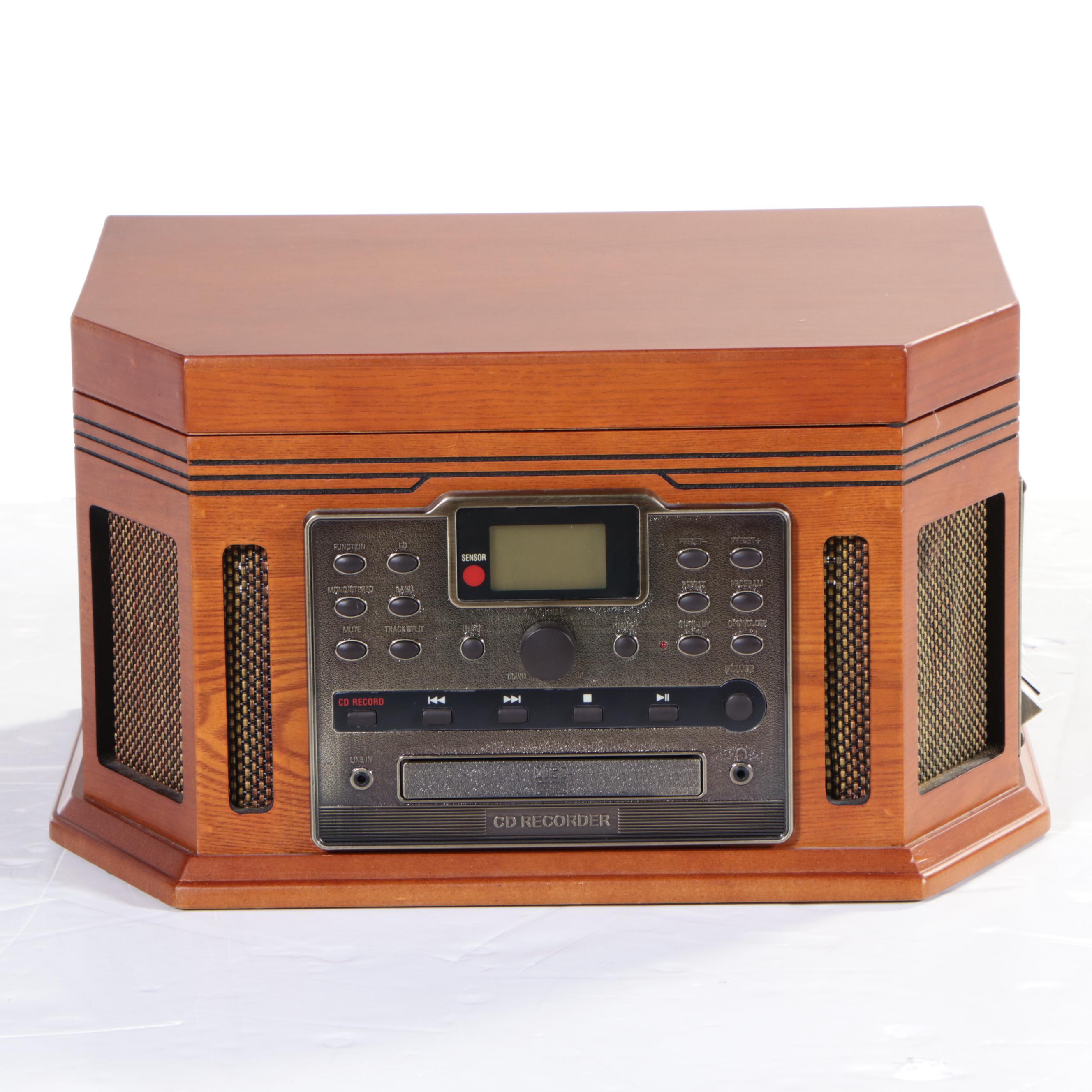 Crosley Oak Veneer AM/FM Turntable, Radio, CD Recorder and Cassette Player