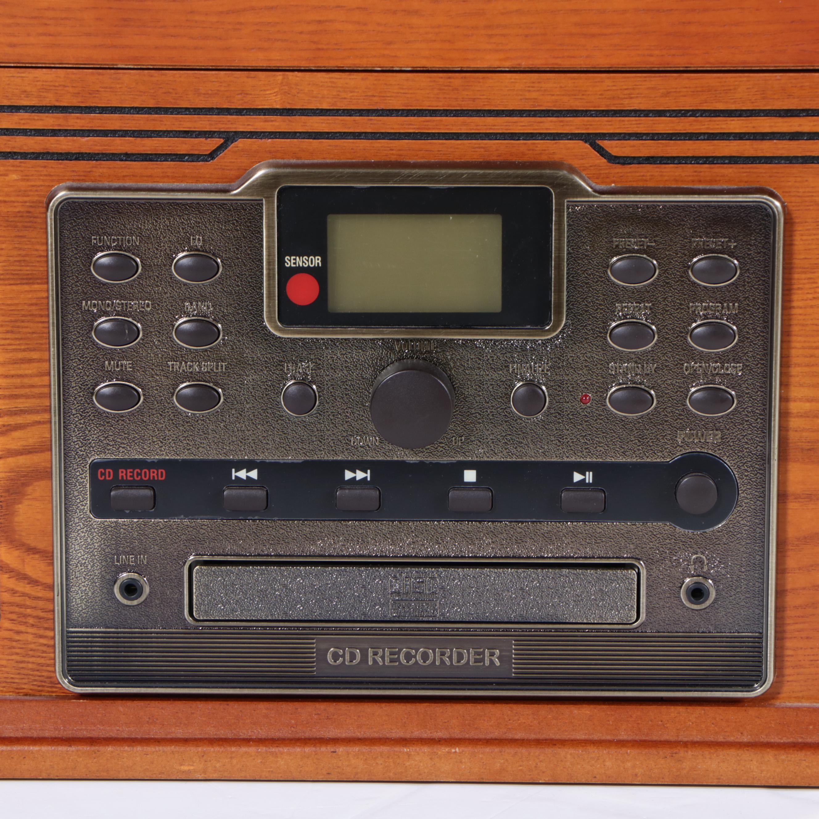 Crosley Oak Veneer AM/FM Turntable, Radio, CD Recorder and Cassette Player