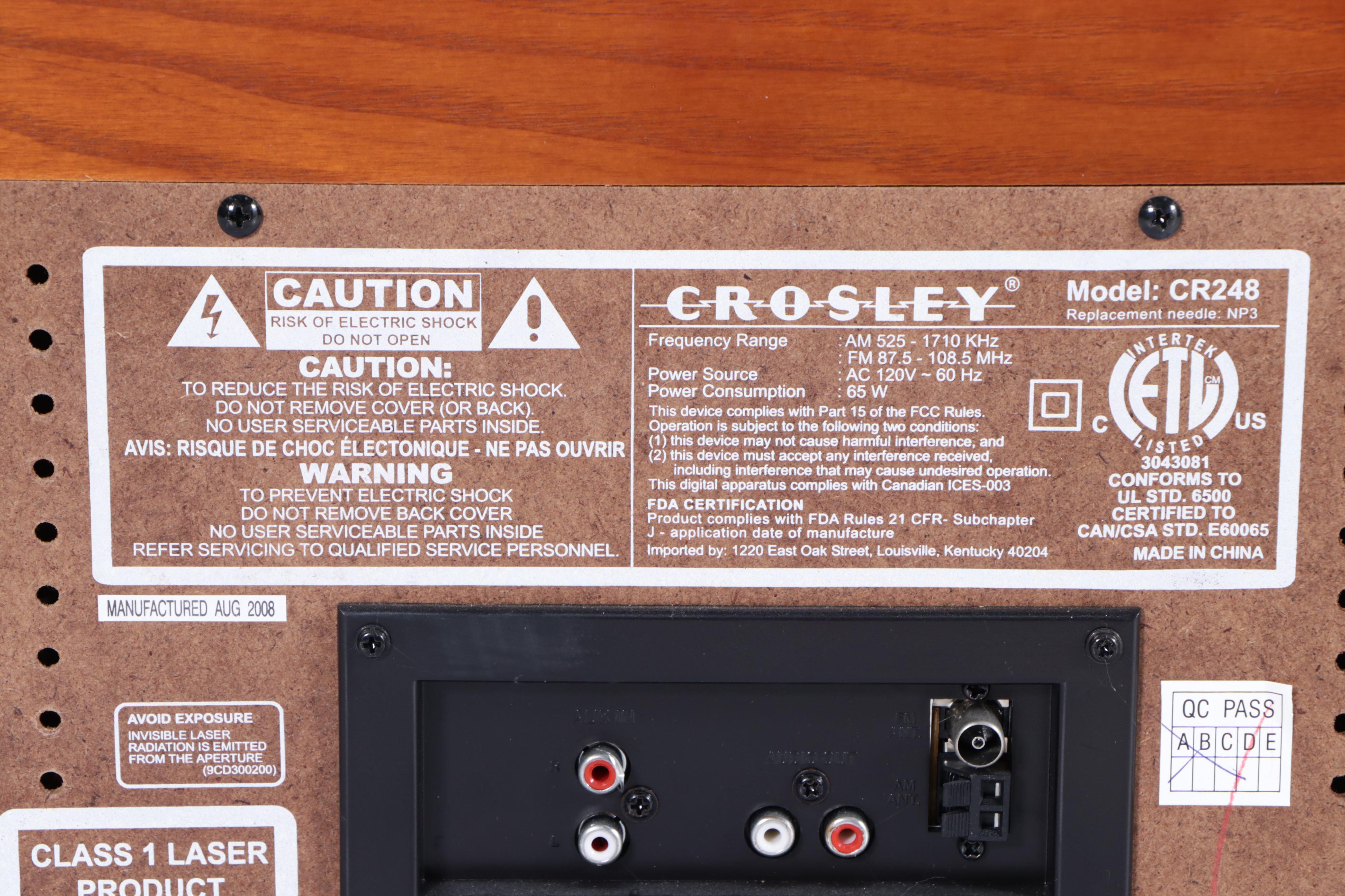 Crosley Oak Veneer AM/FM Turntable, Radio, CD Recorder and Cassette Player