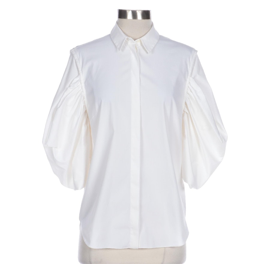 Christian Dior Button-Up Shirt with Gathered Sleeve Detail in Cotton Blend