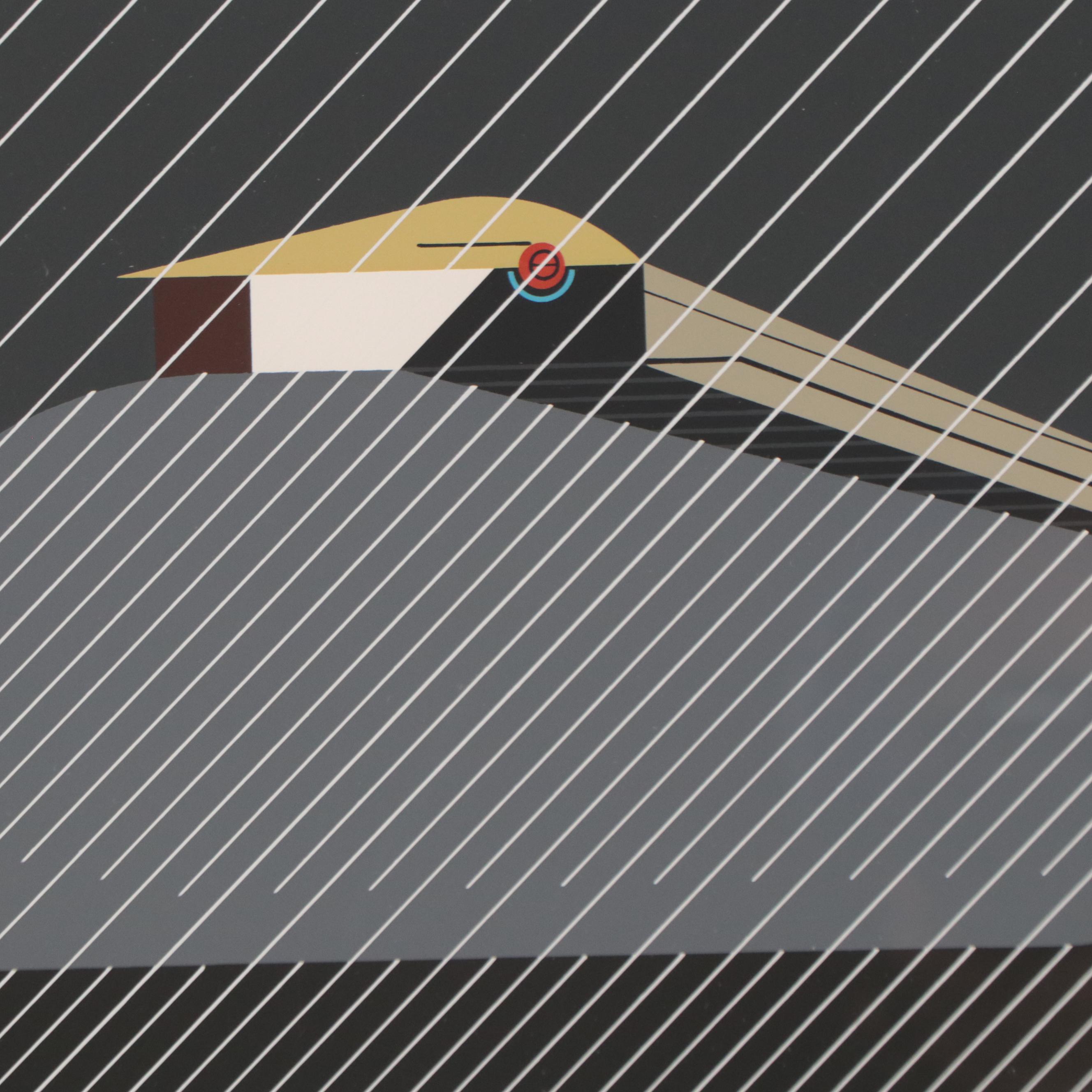 Charley Harper Serigraph "Pelican in a Downpour"