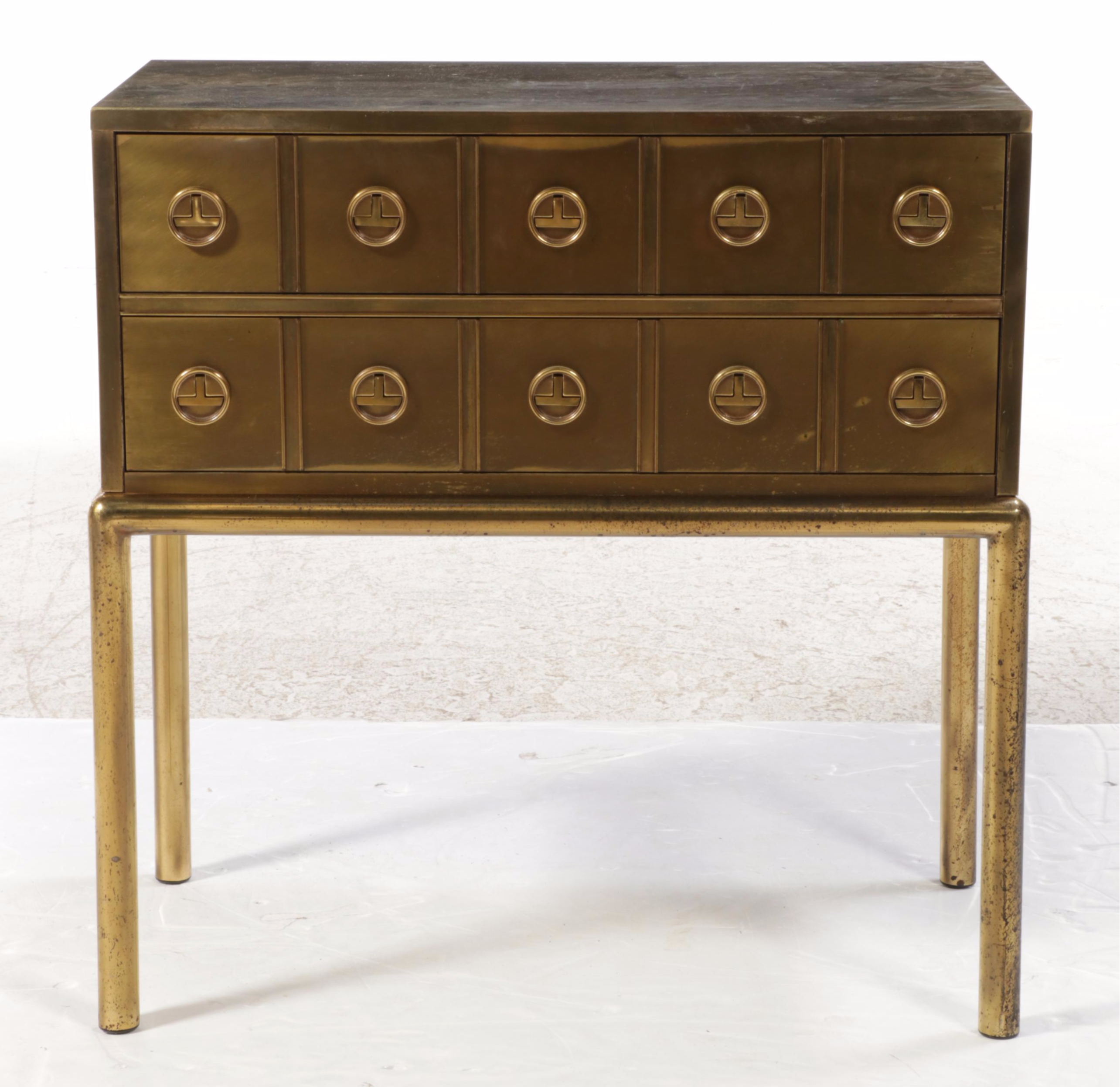 Mastercraft Chinese Style Brass Two-Drawer "Apothecary" Chest-on-Stand, c. 1970