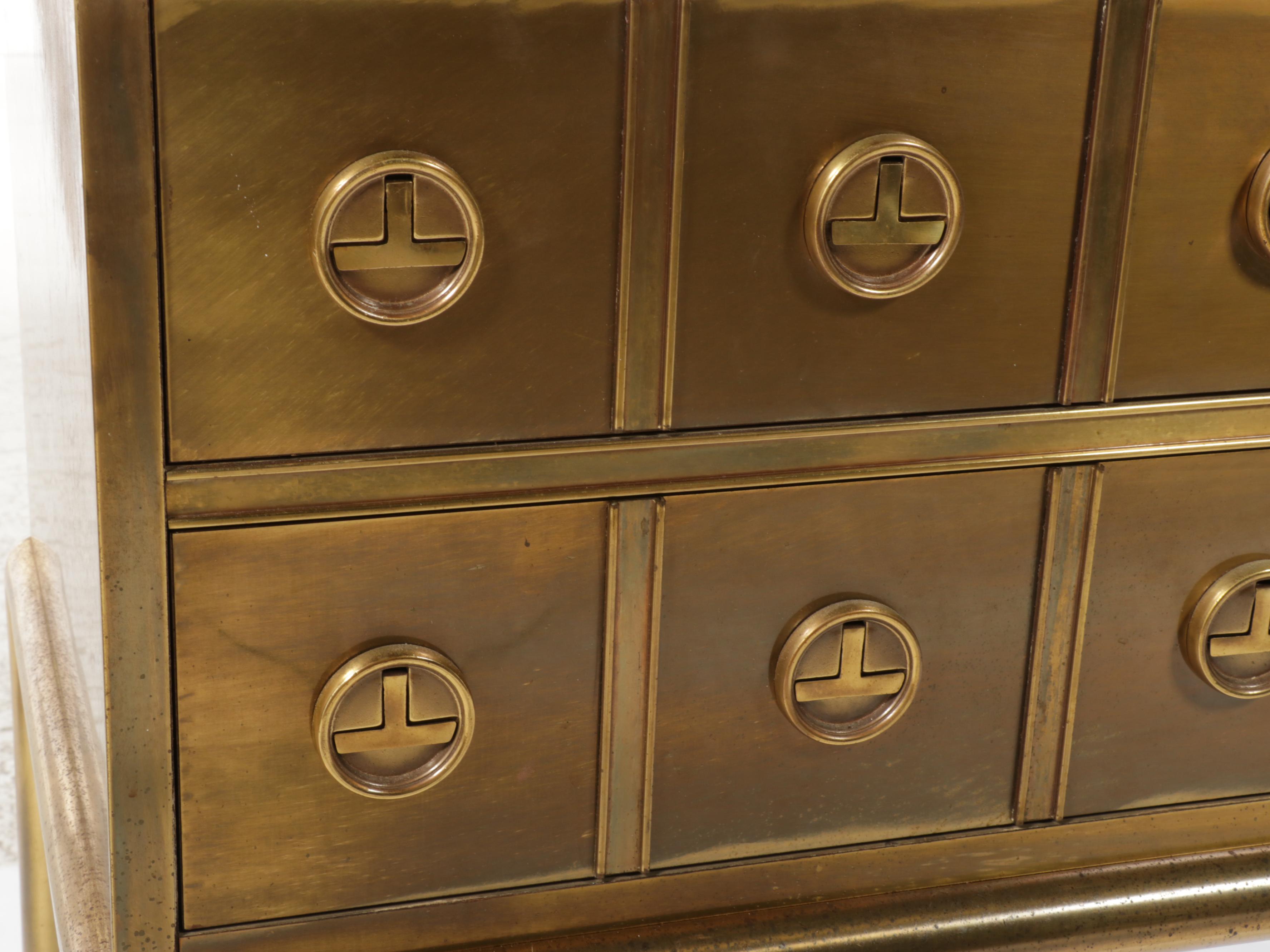 Mastercraft Chinese Style Brass Two-Drawer "Apothecary" Chest-on-Stand, c. 1970