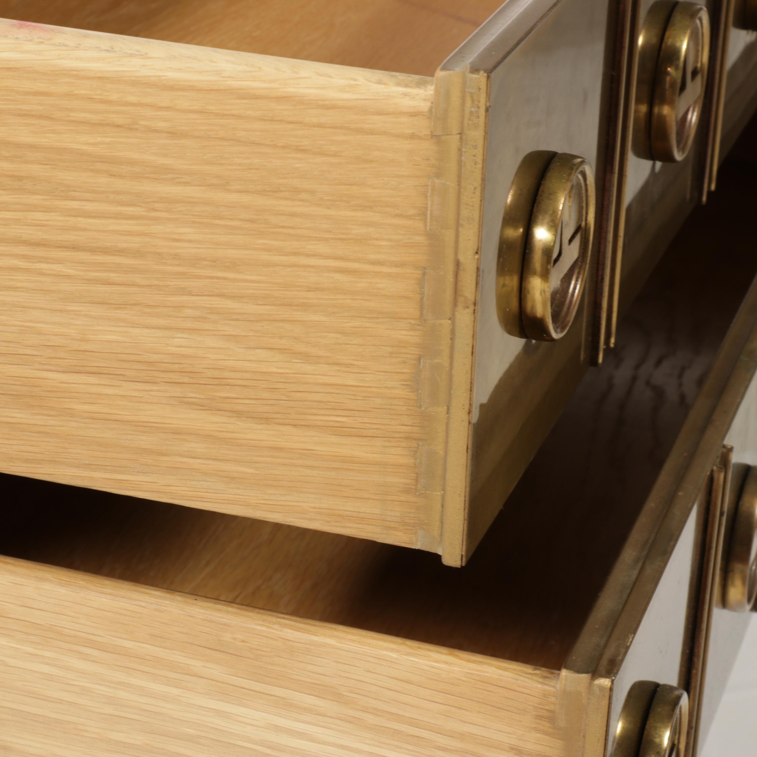 Mastercraft Chinese Style Brass Two-Drawer "Apothecary" Chest-on-Stand, c. 1970