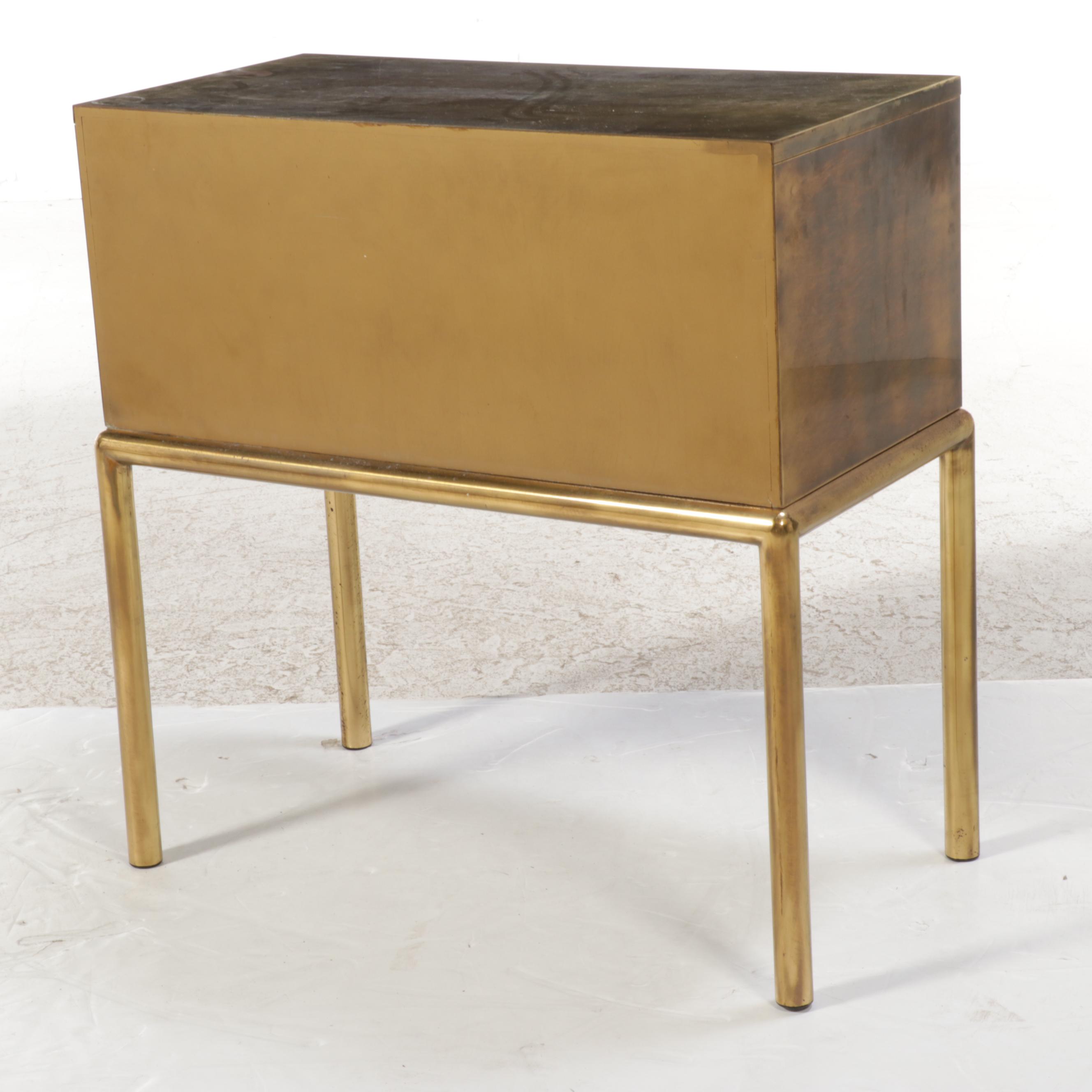 Mastercraft Chinese Style Brass Two-Drawer "Apothecary" Chest-on-Stand, c. 1970