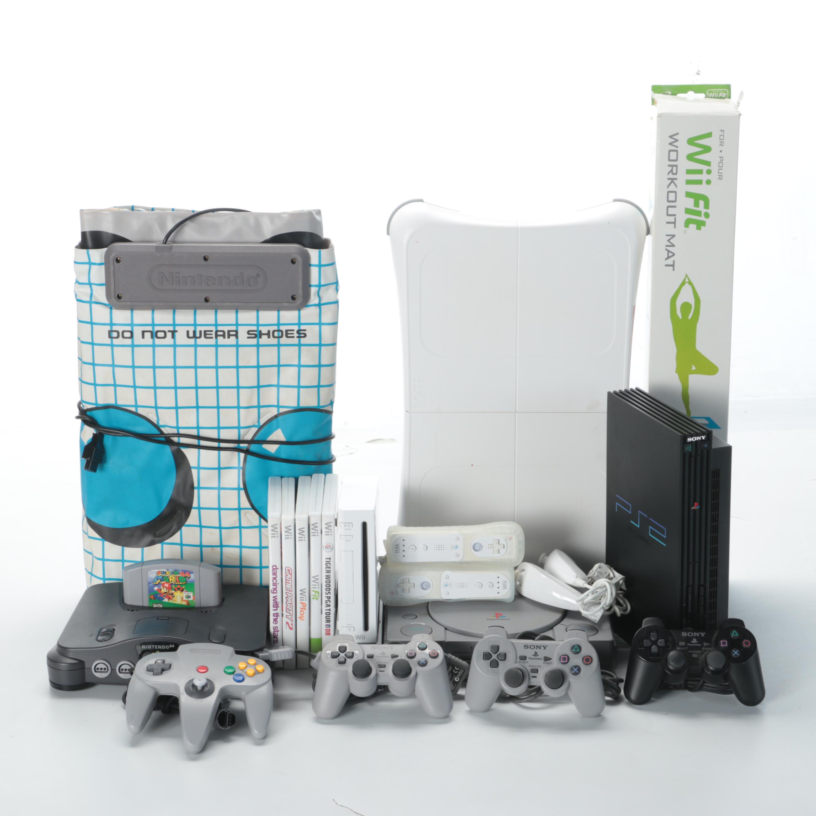 Nintedo 64, Wii, PlayStation, and PlayStation 2 Consoles with "Super Mario 64"