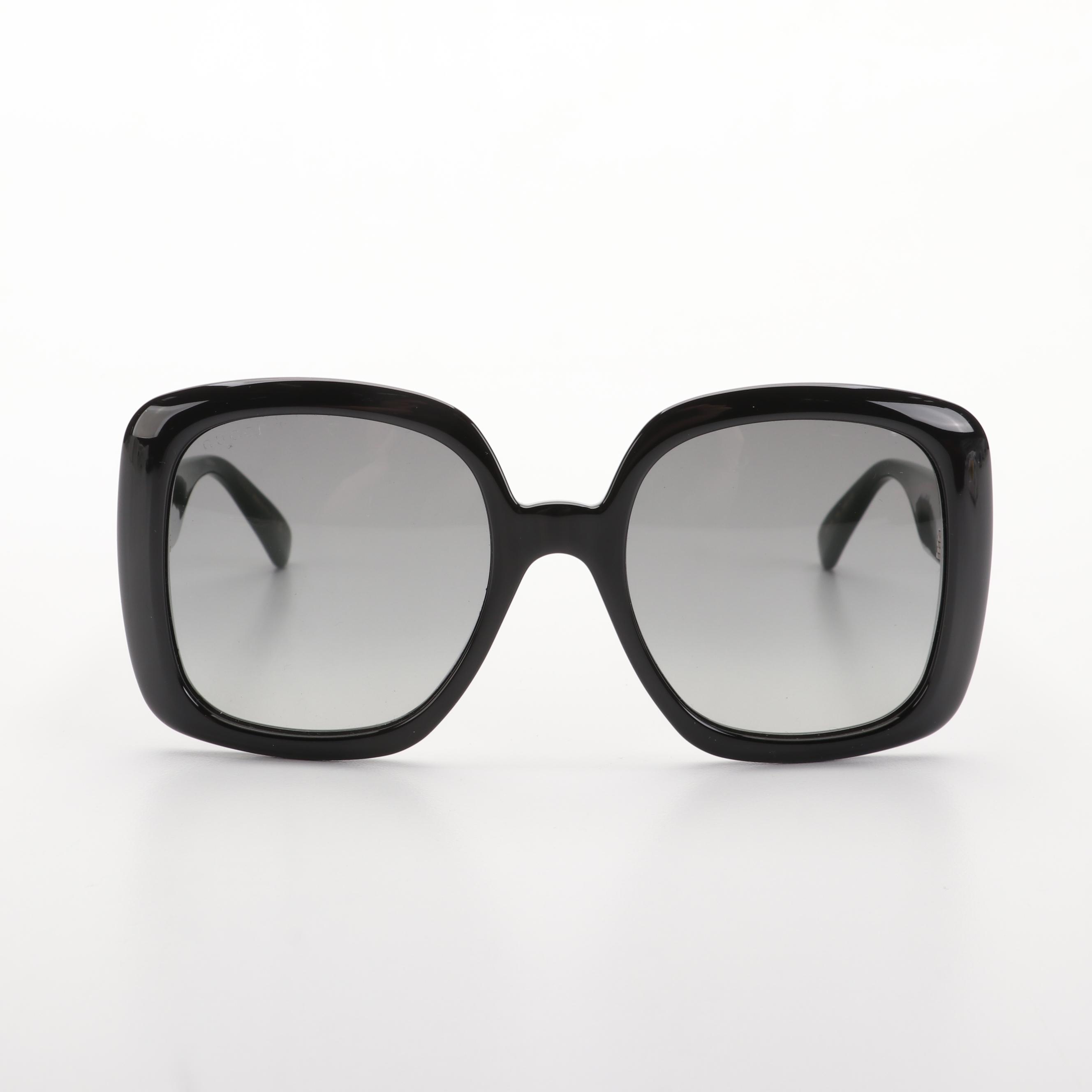 Gucci GG0713S Black and GG Green/Red Web Stripe Square Sunglasses with Case