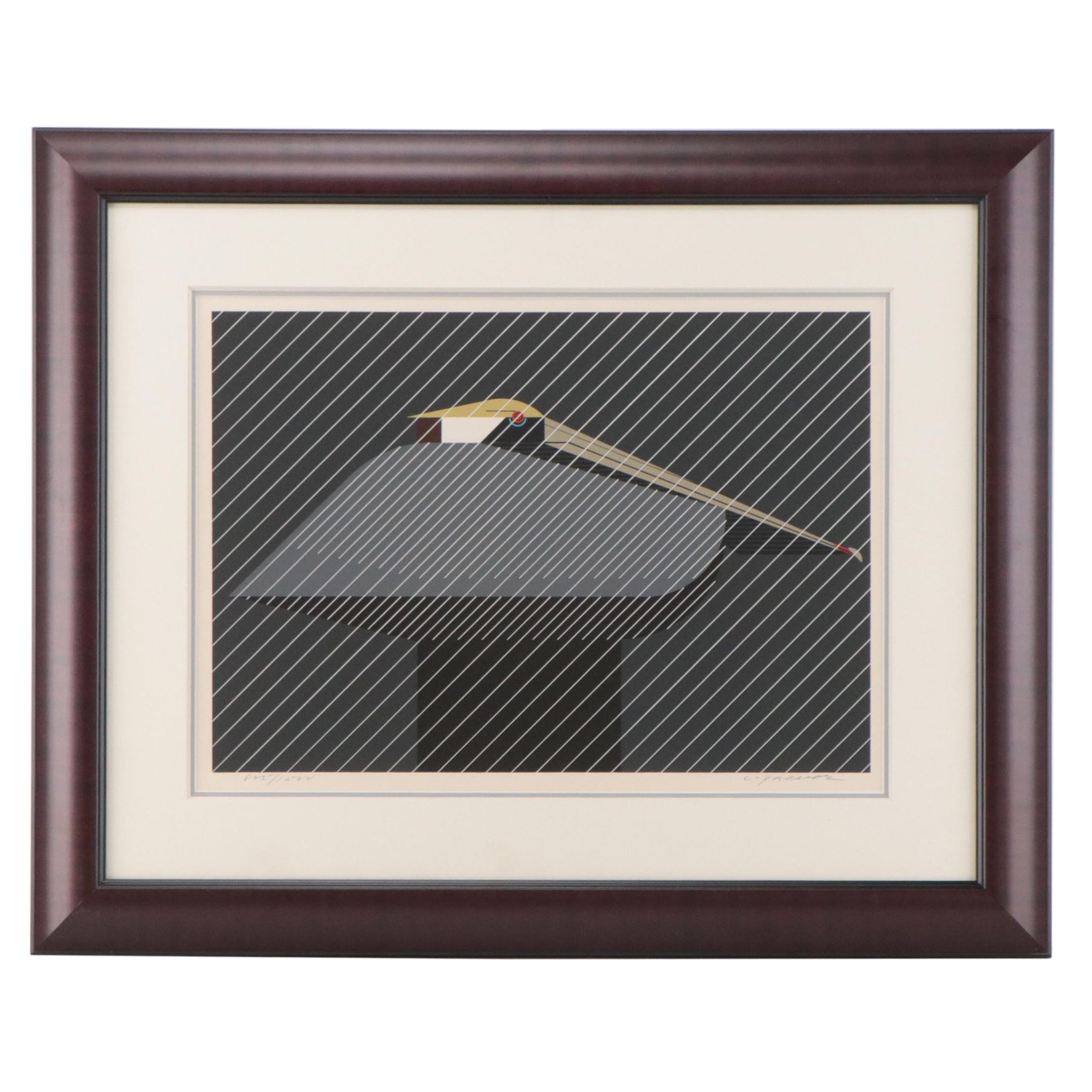 Charley Harper Serigraph "Pelican in a Downpour"