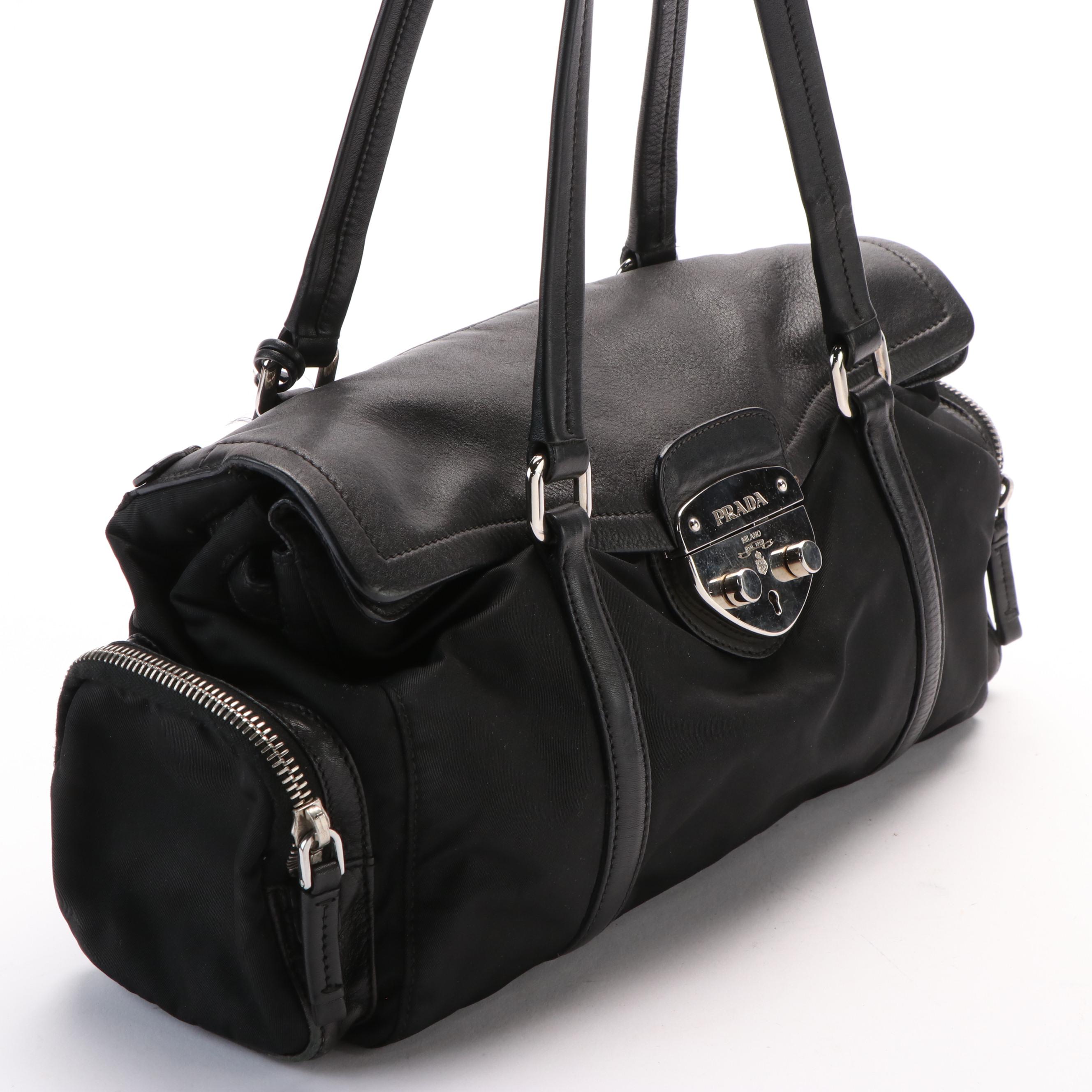 Prada Twin Pocket Medium Shoulder Bag in Black Leather