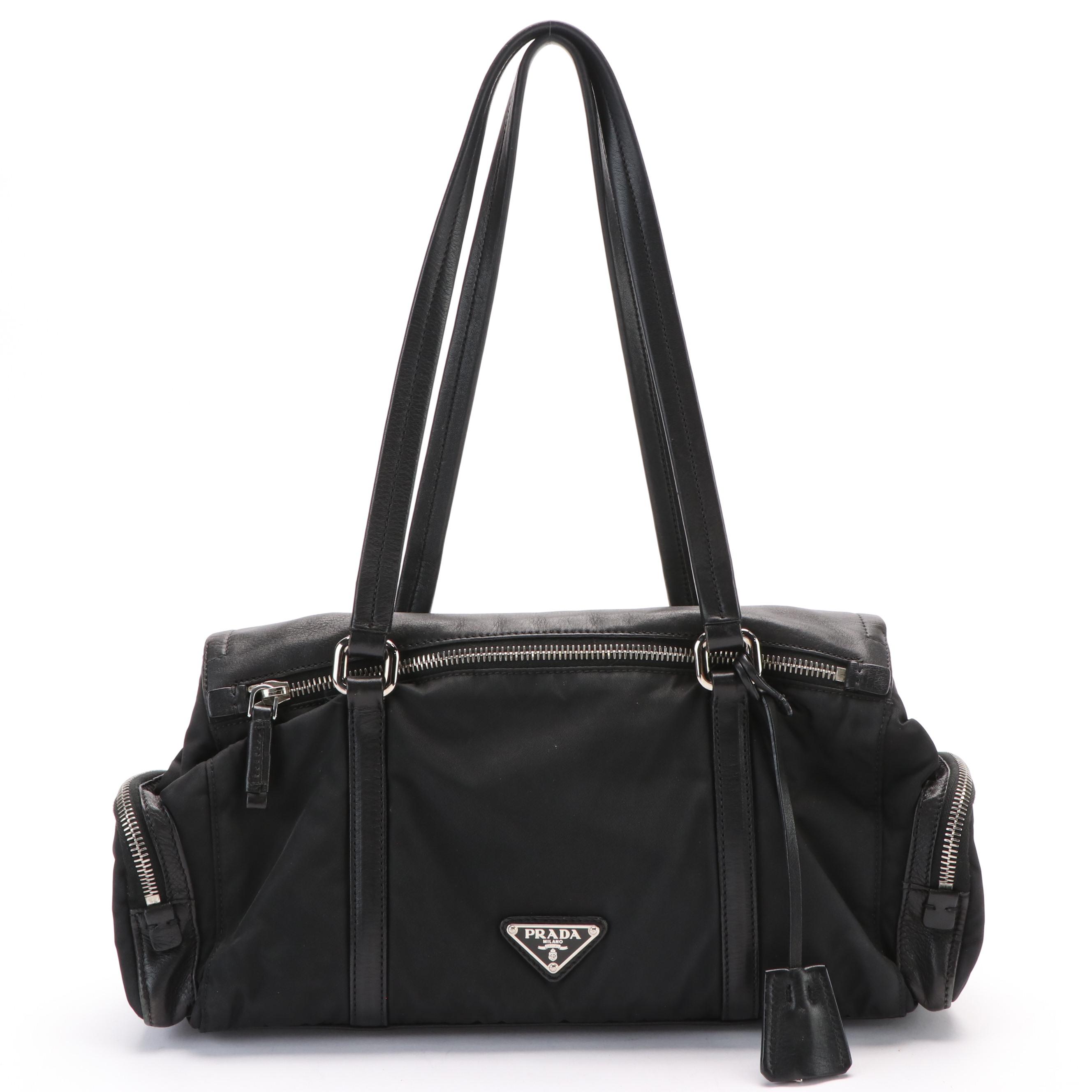 Prada Twin Pocket Medium Shoulder Bag in Black Leather