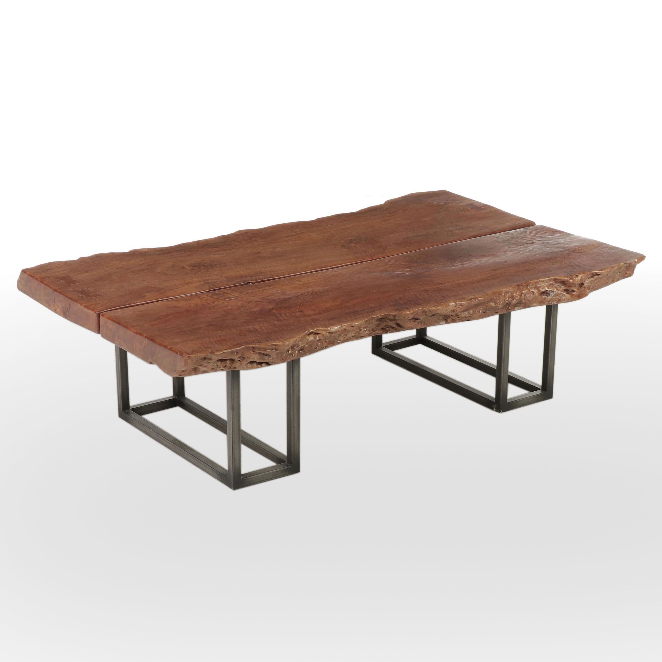 Arhaus Modern Live Edge Wooden Slab and Steel Coffee Table