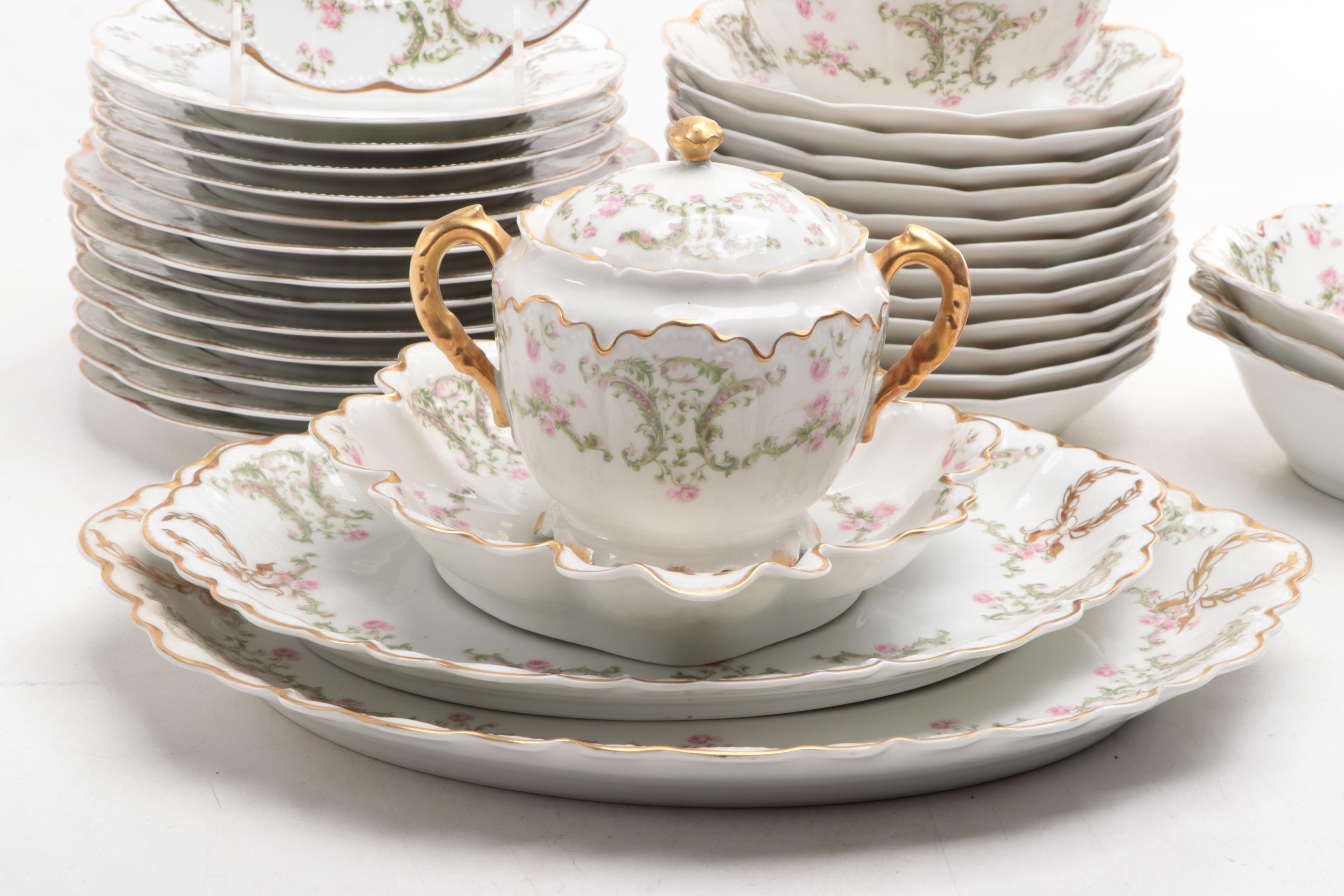 Haviland Pink Rose Porcelain Dinnerware, Early to Mid-20th Century