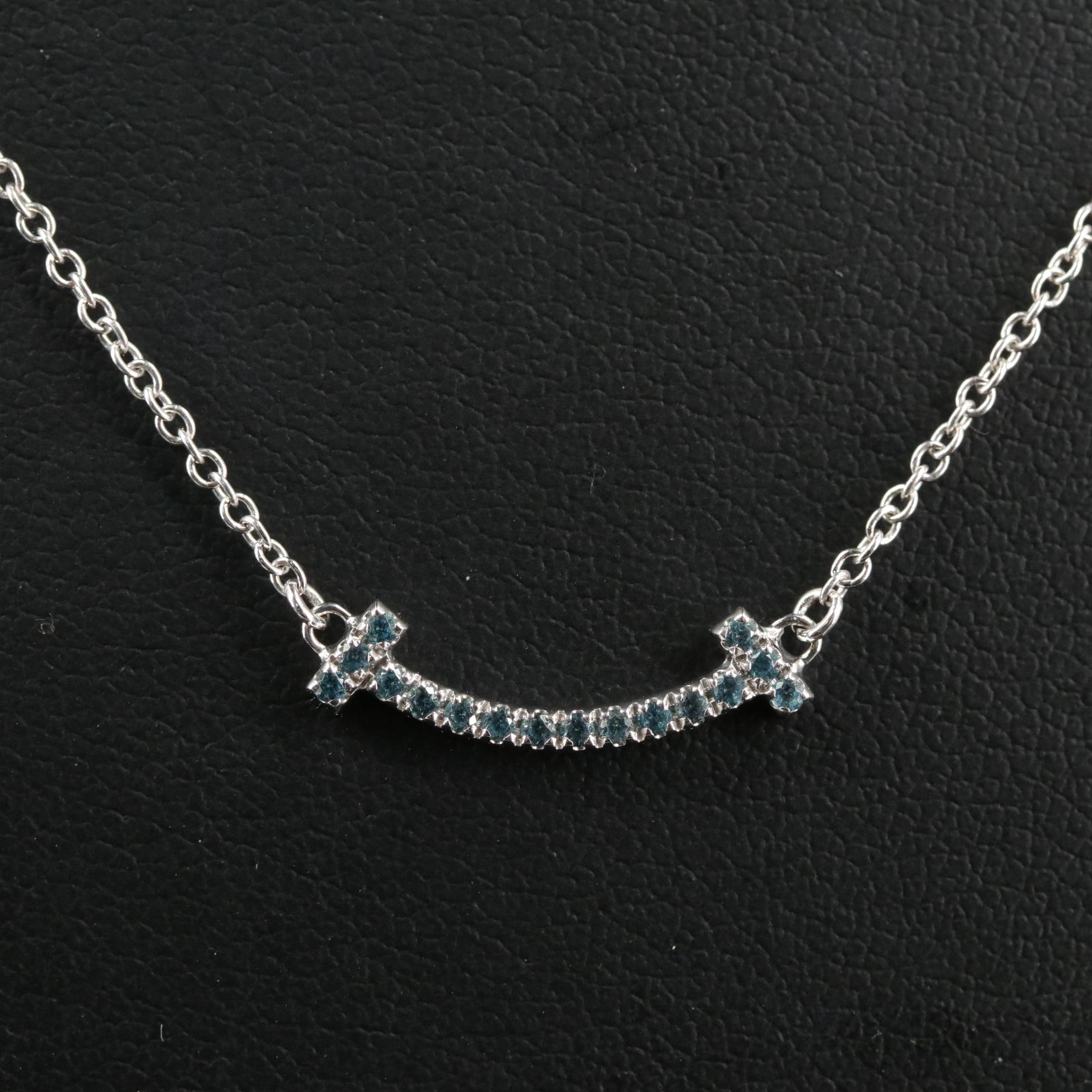 Tiffany & Co. 18K T Smile Blue Topaz Mini Pendant Necklace