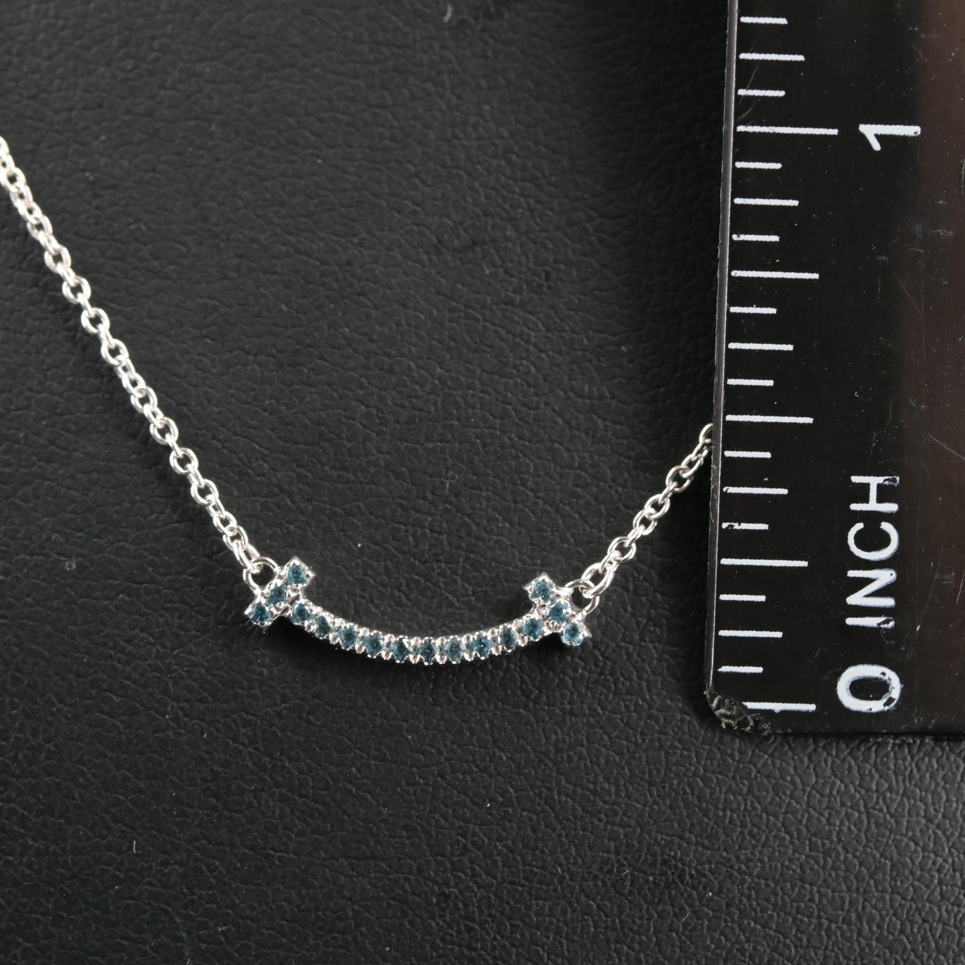 Tiffany & Co. 18K T Smile Blue Topaz Mini Pendant Necklace