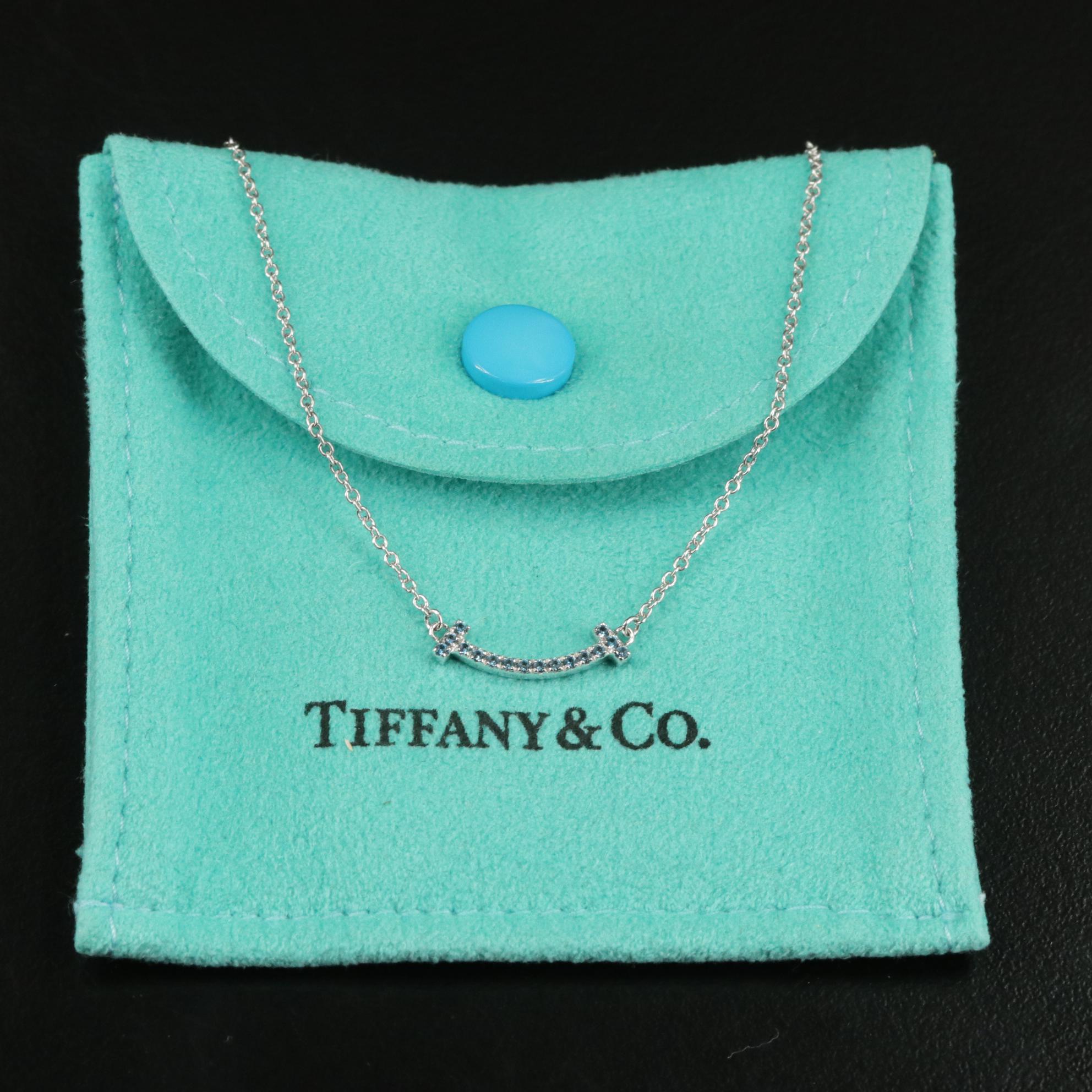 Tiffany & Co. 18K T Smile Blue Topaz Mini Pendant Necklace
