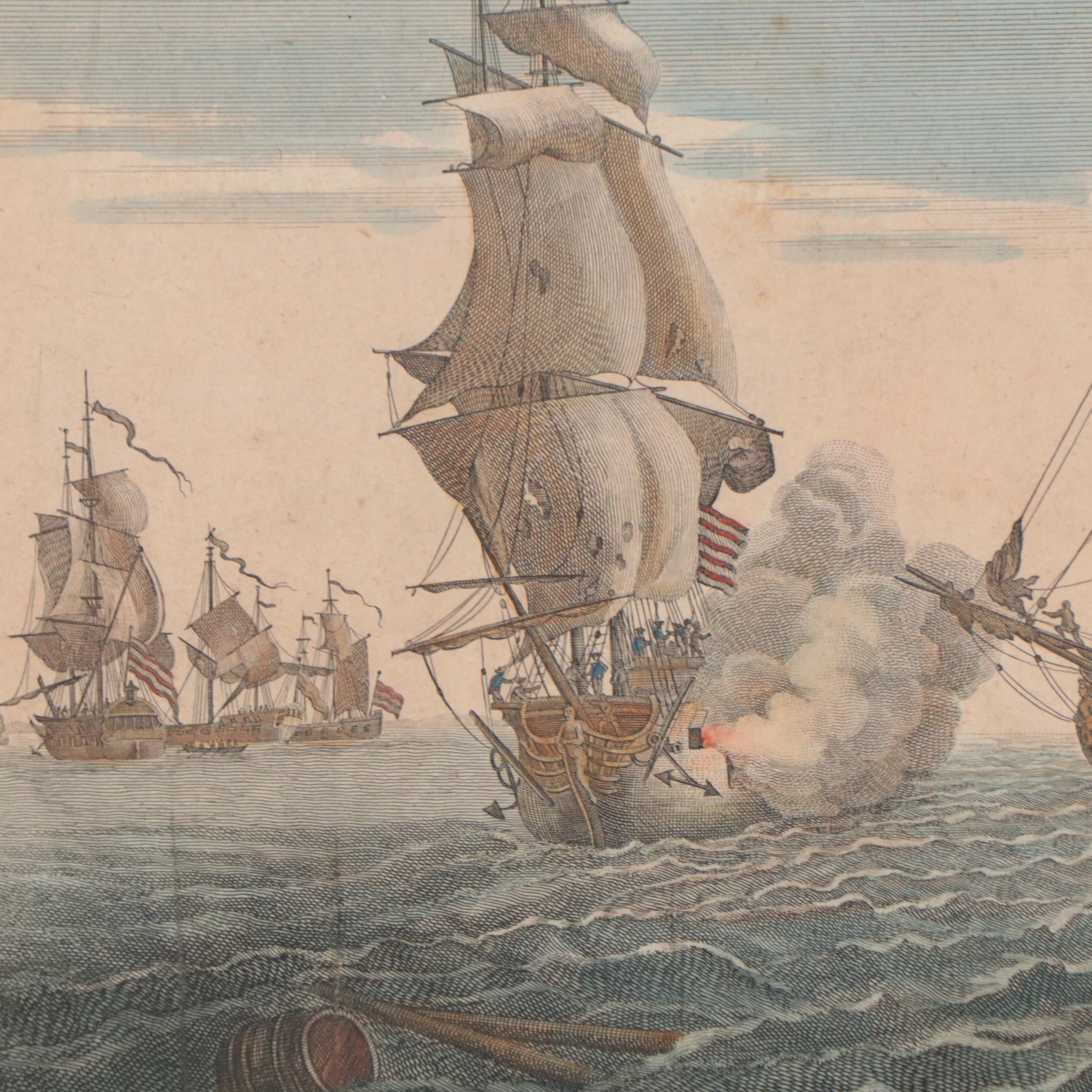 Balthasar Leizelt Engraving After Richard Paton of Revolutionary War Navy Battle