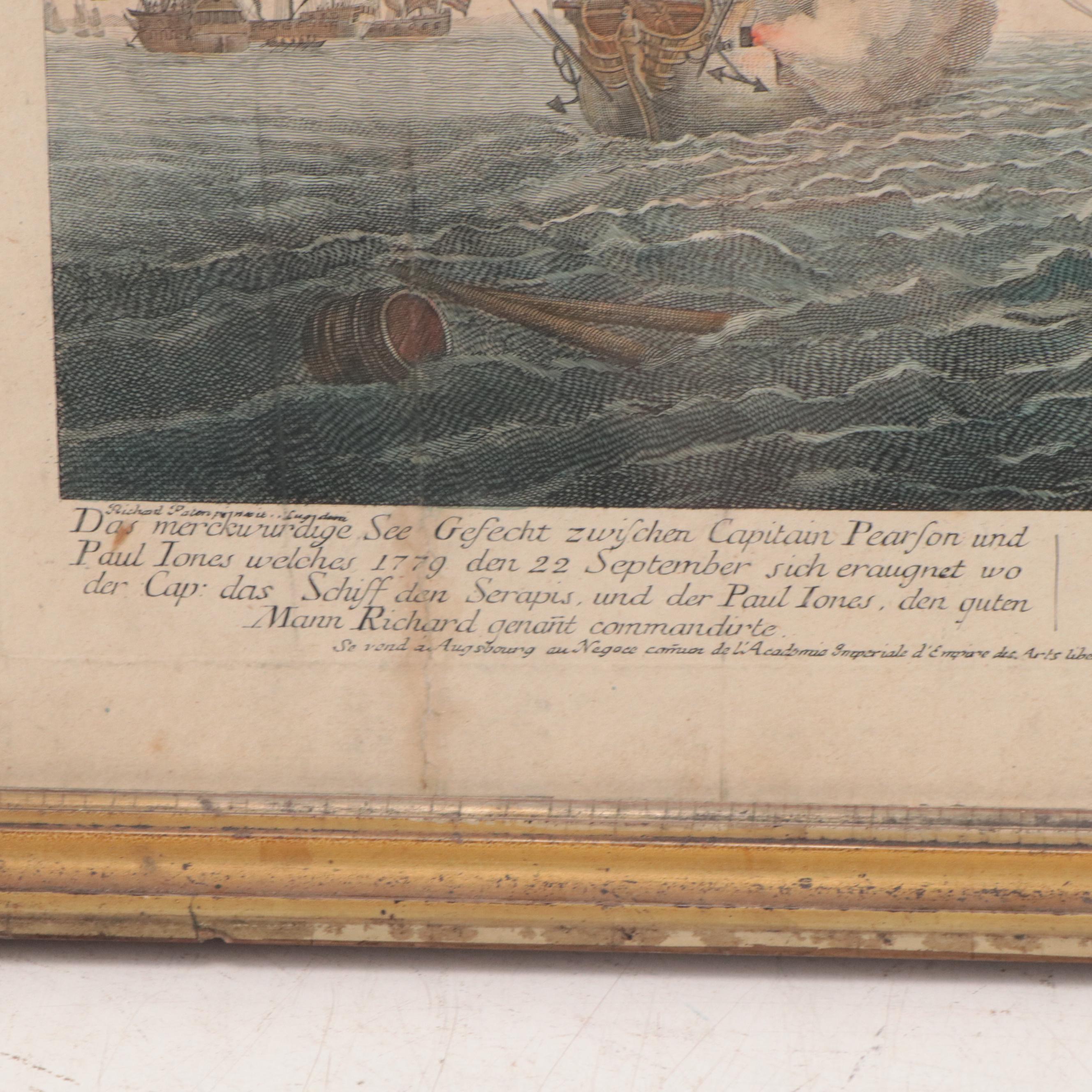 Balthasar Leizelt Engraving After Richard Paton of Revolutionary War Navy Battle