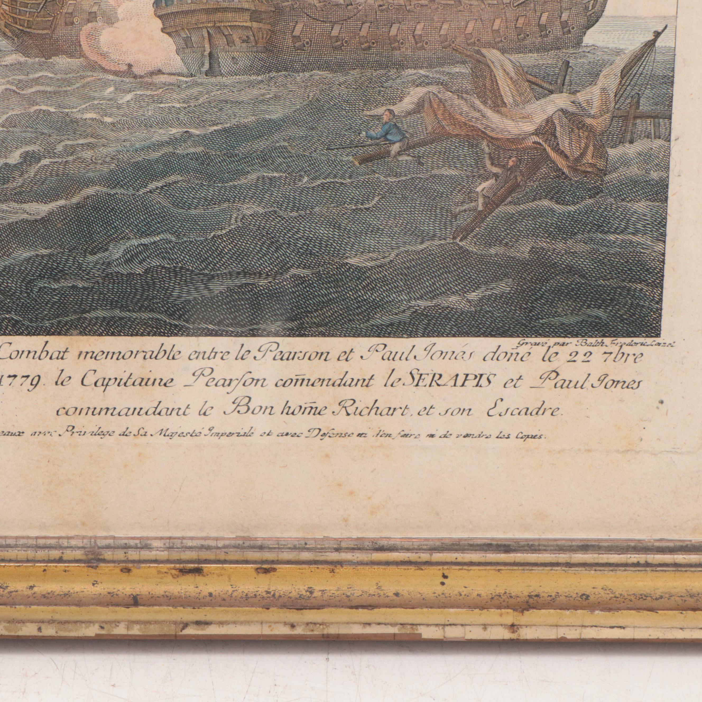 Balthasar Leizelt Engraving After Richard Paton of Revolutionary War Navy Battle