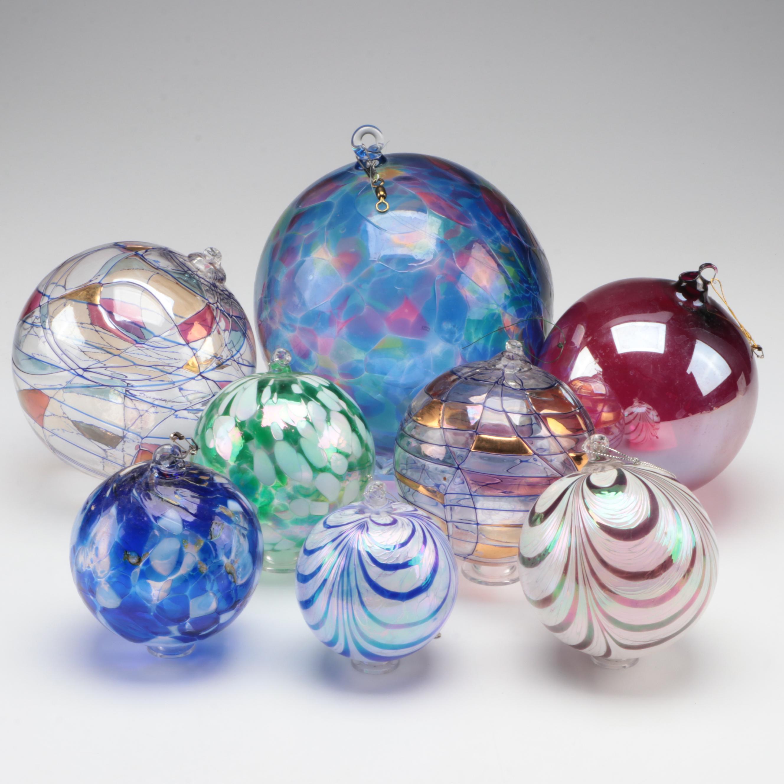 Art Glass Blown Iridescent and Multicolored Ornaments