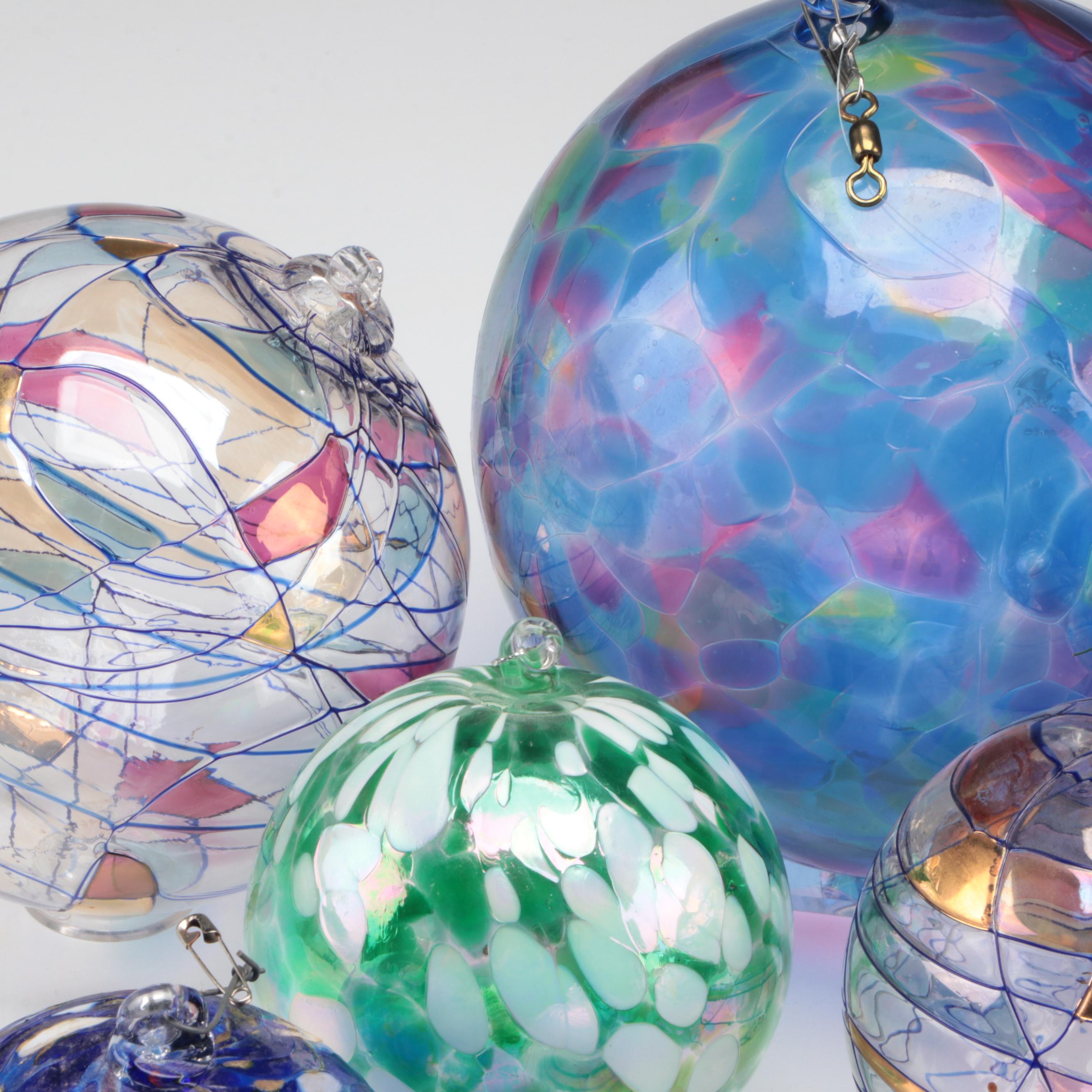 Art Glass Blown Iridescent and Multicolored Ornaments