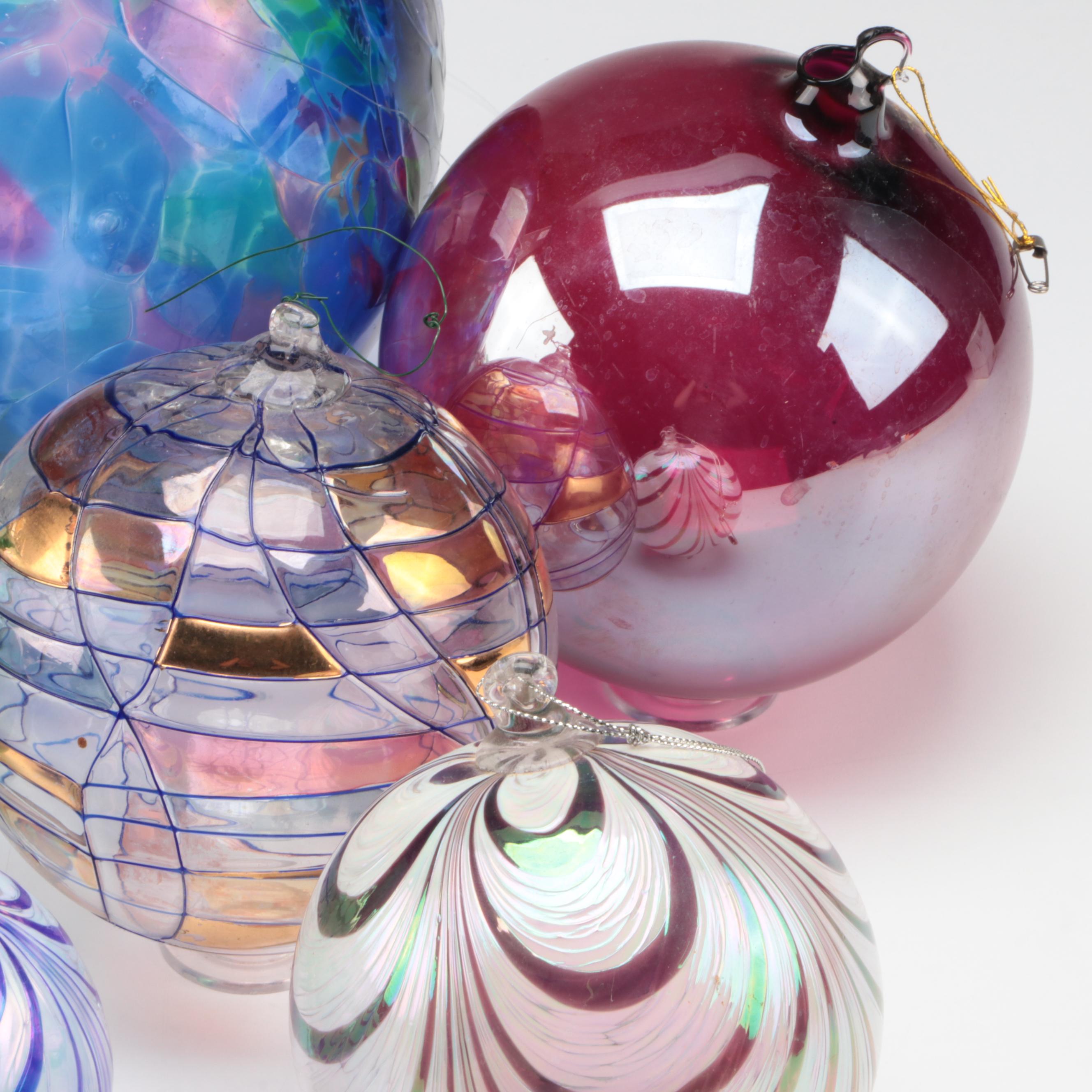 Art Glass Blown Iridescent and Multicolored Ornaments