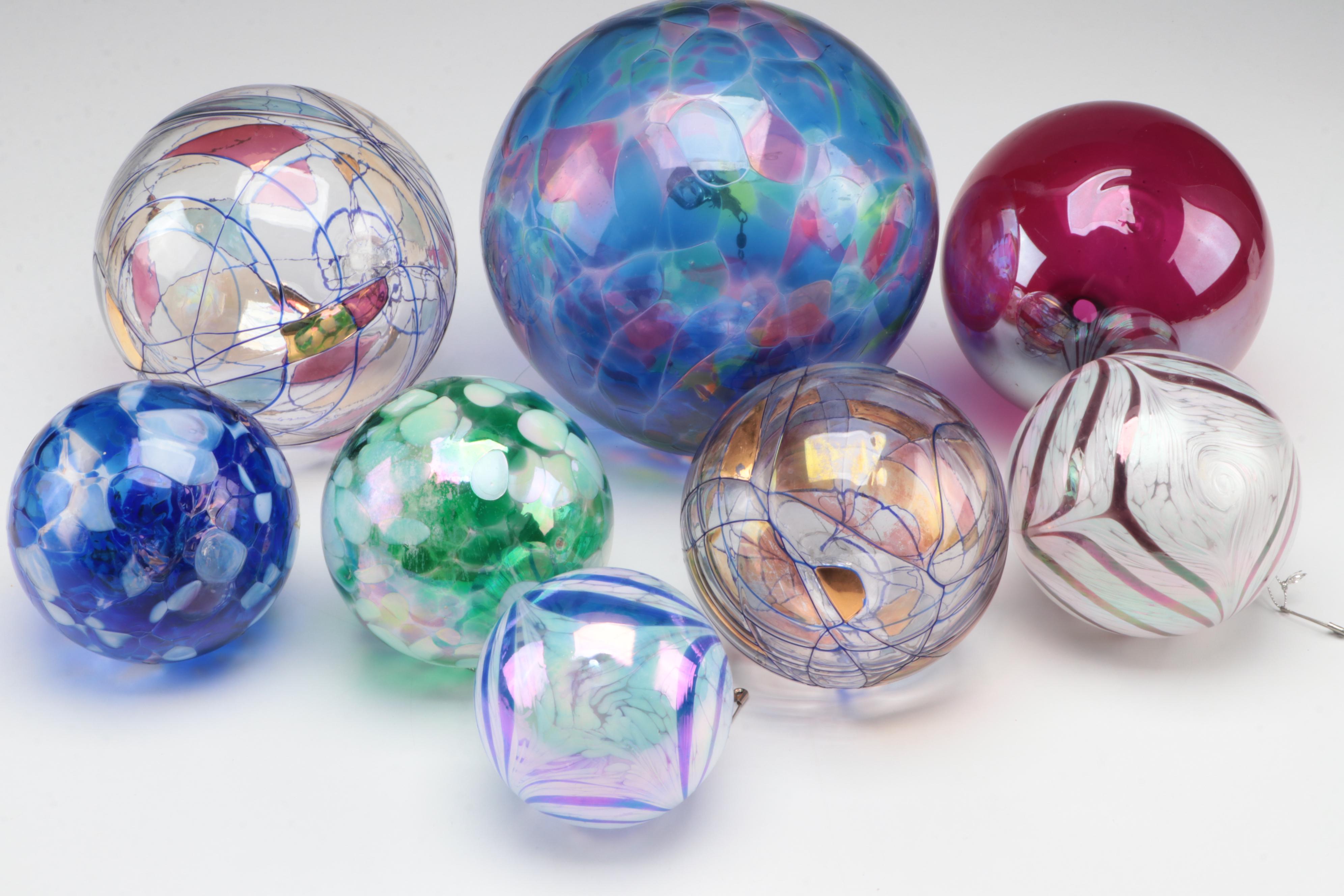 Art Glass Blown Iridescent and Multicolored Ornaments