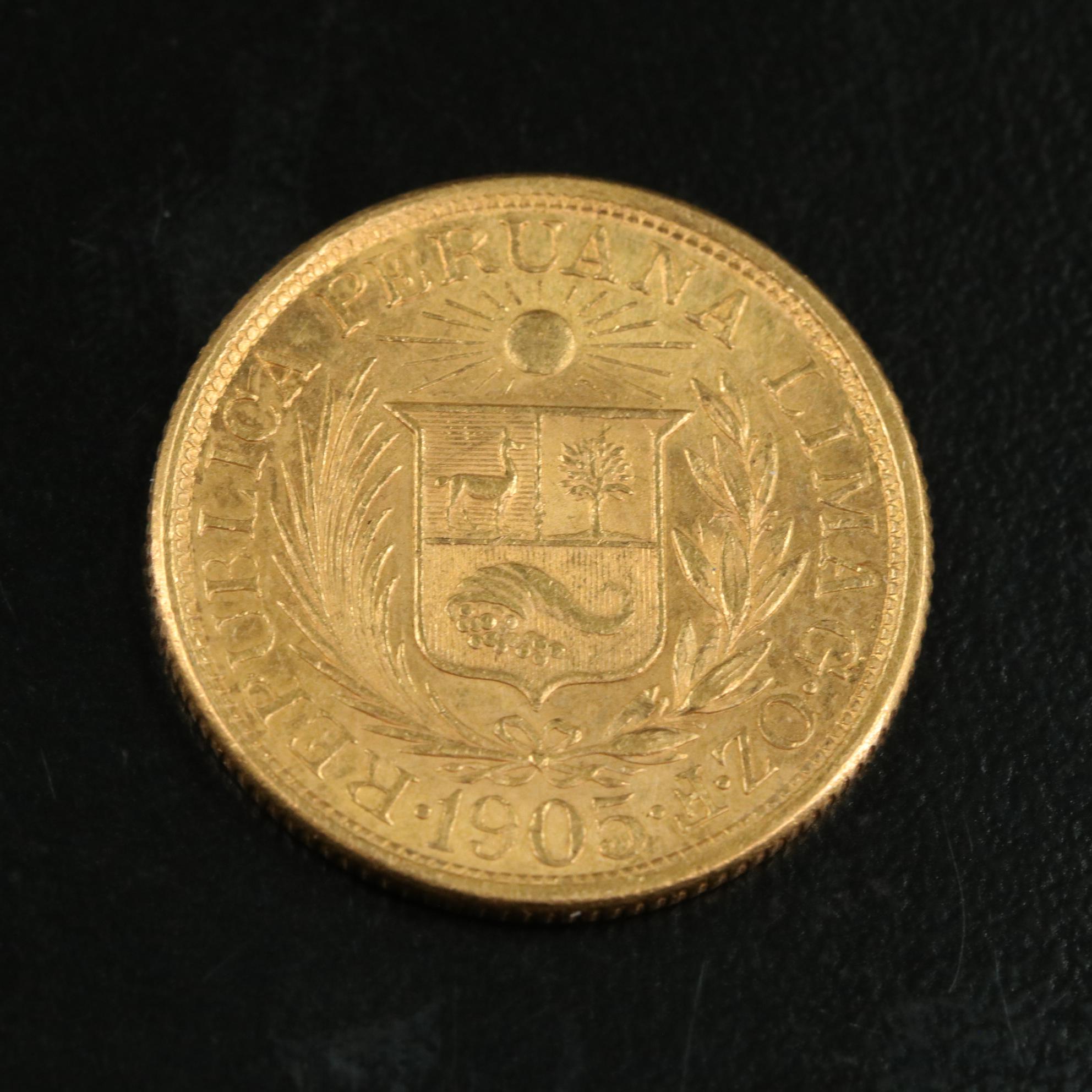1905 Peru One Libra Gold Coin