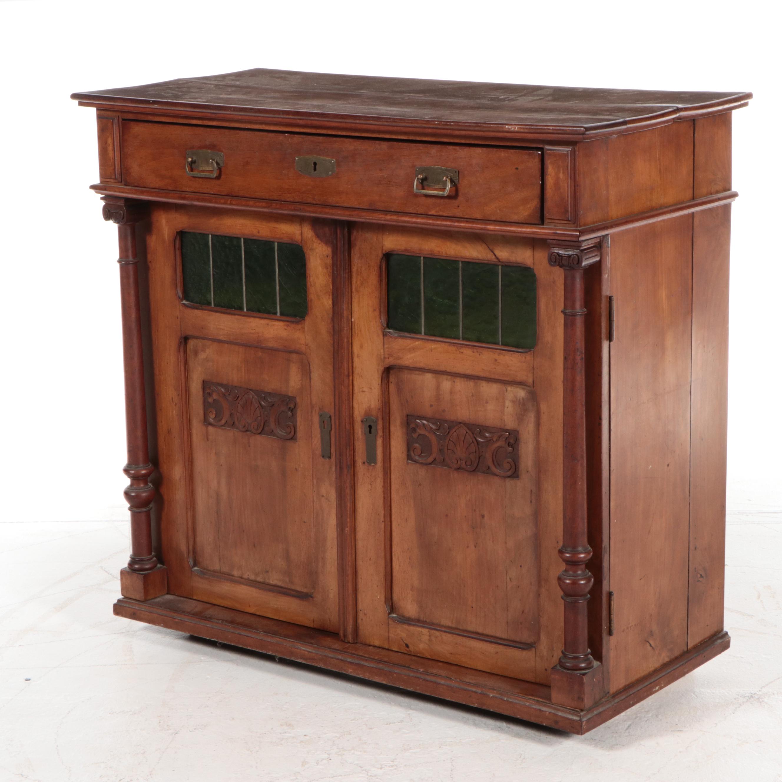 Victorian Hardwood Cabinet Base with Leaded Glass Windows