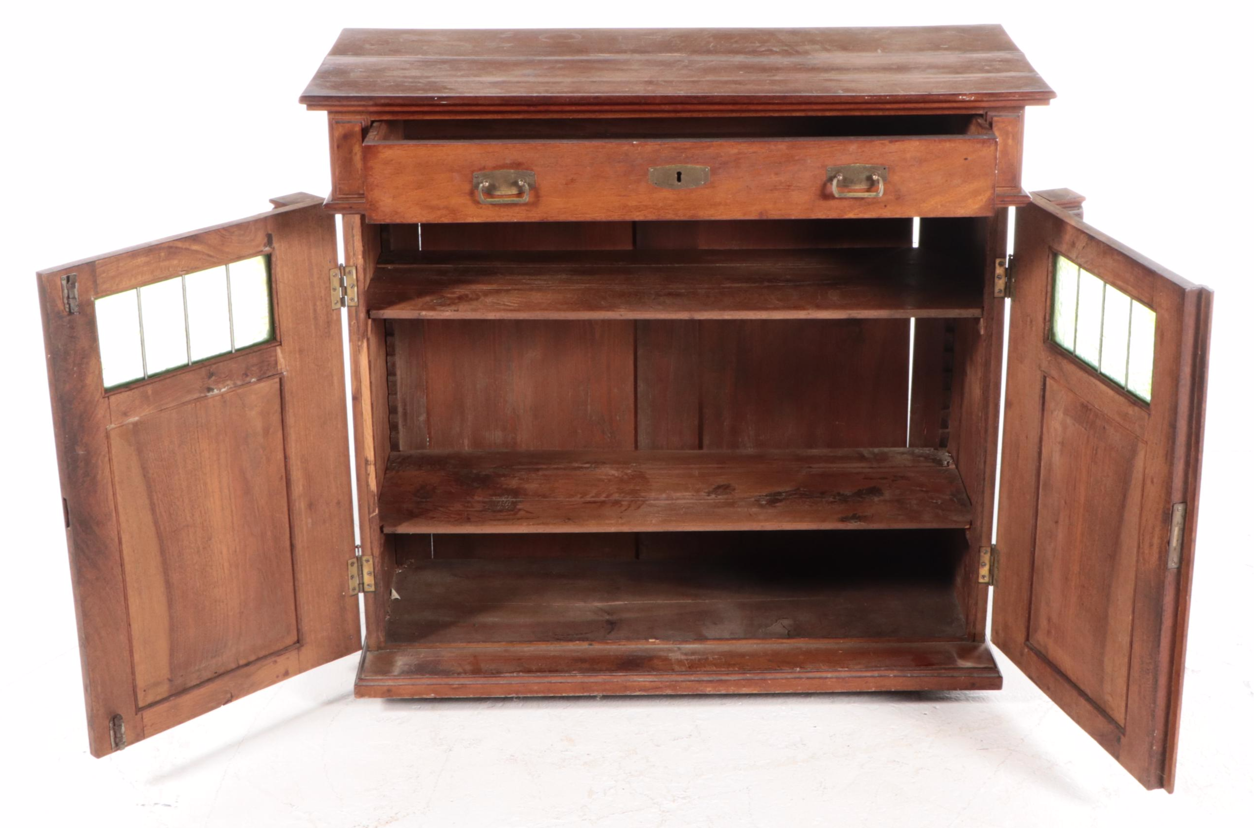 Victorian Hardwood Cabinet Base with Leaded Glass Windows