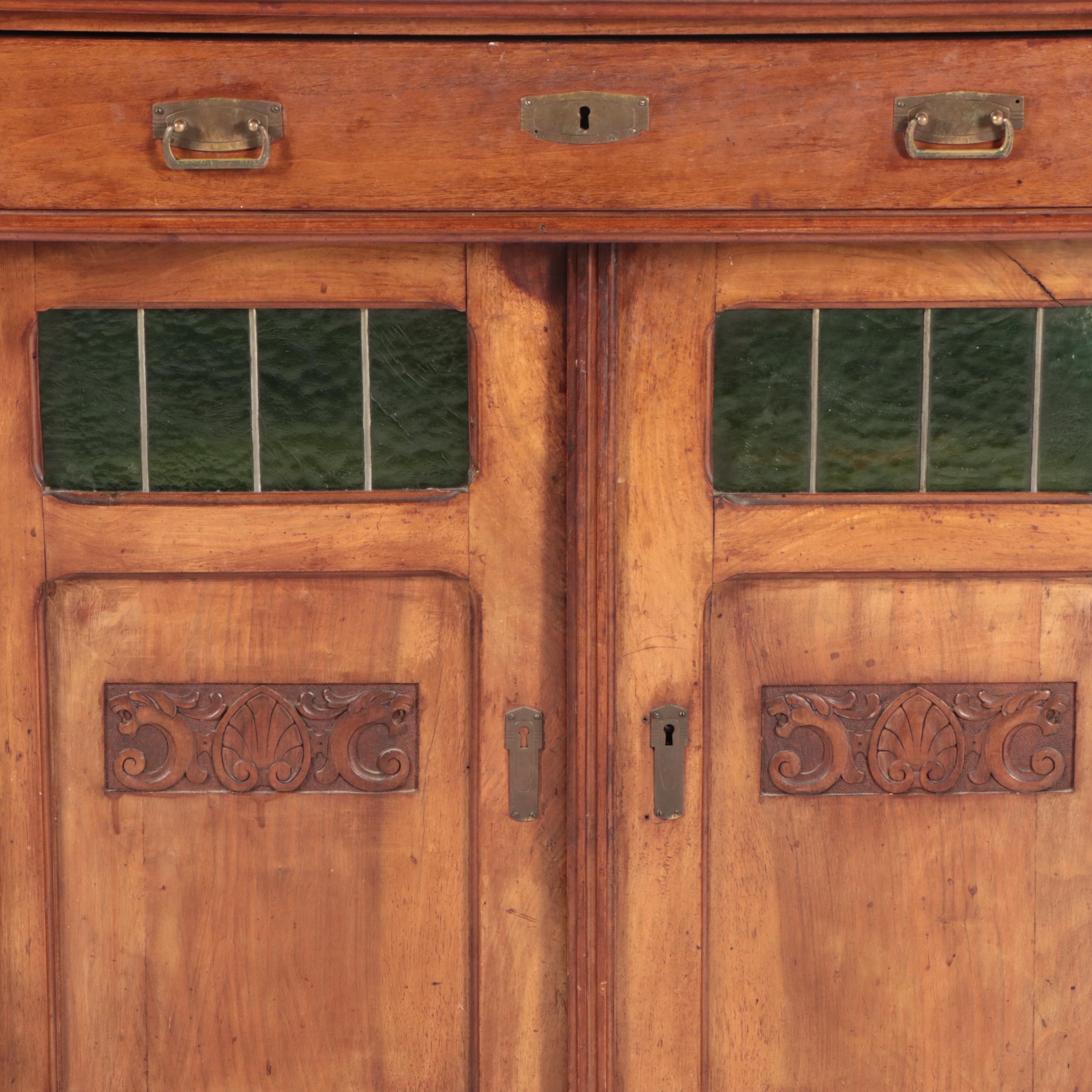 Victorian Hardwood Cabinet Base with Leaded Glass Windows