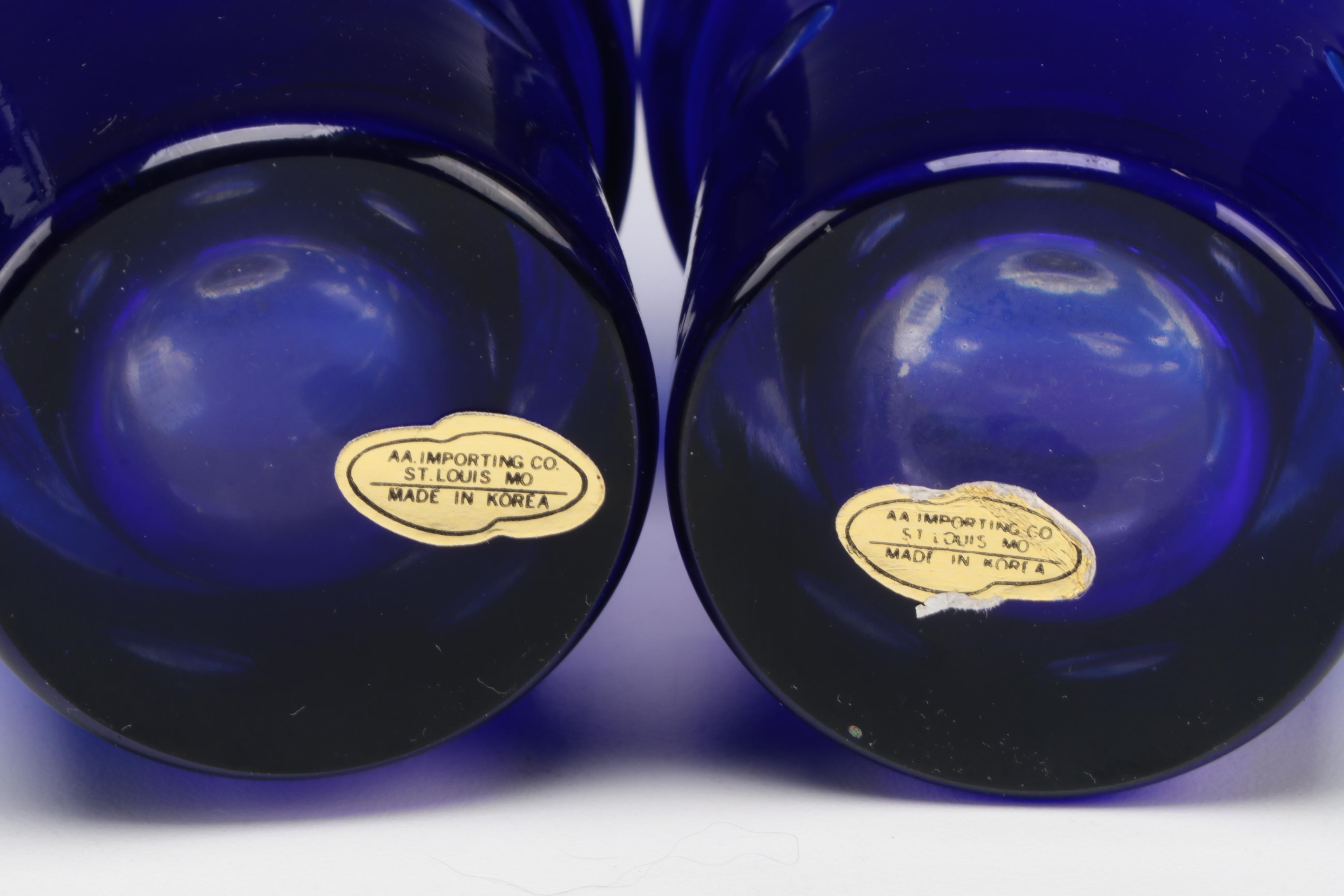 Fenton Hand-Painted Canaan Valley Glass Bell and Other Cobalt Glass Décor