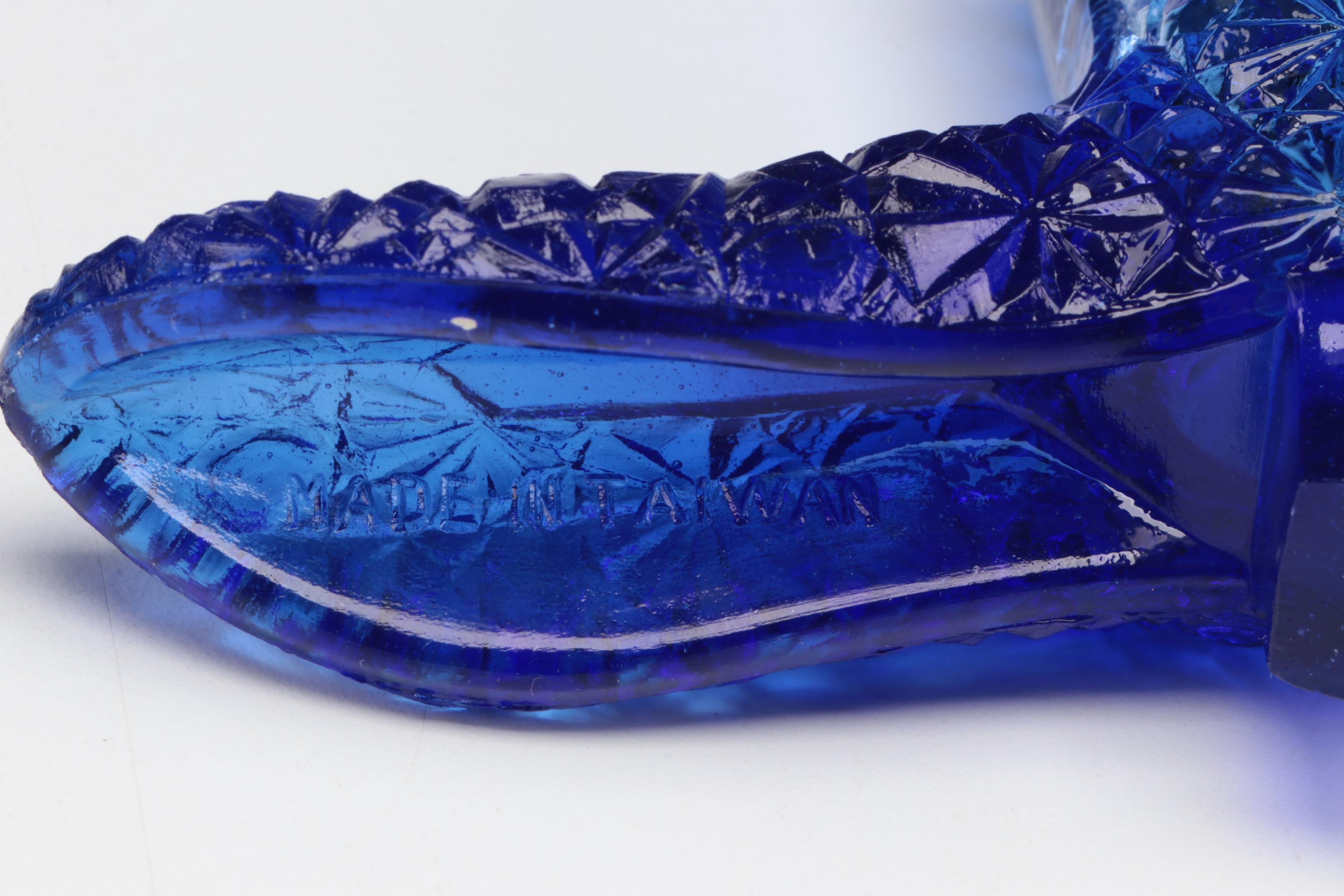 Fenton Hand-Painted Canaan Valley Glass Bell and Other Cobalt Glass Décor