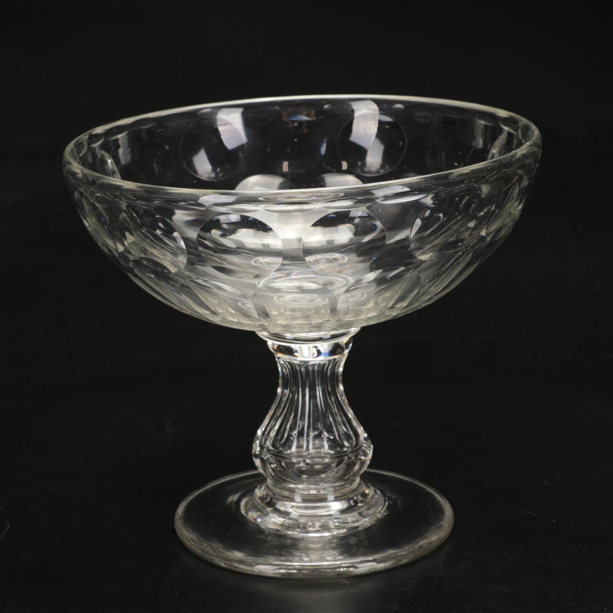 Pressed Glass Flower-Etched Pitcher with Pressed Glass Compote and Decanters