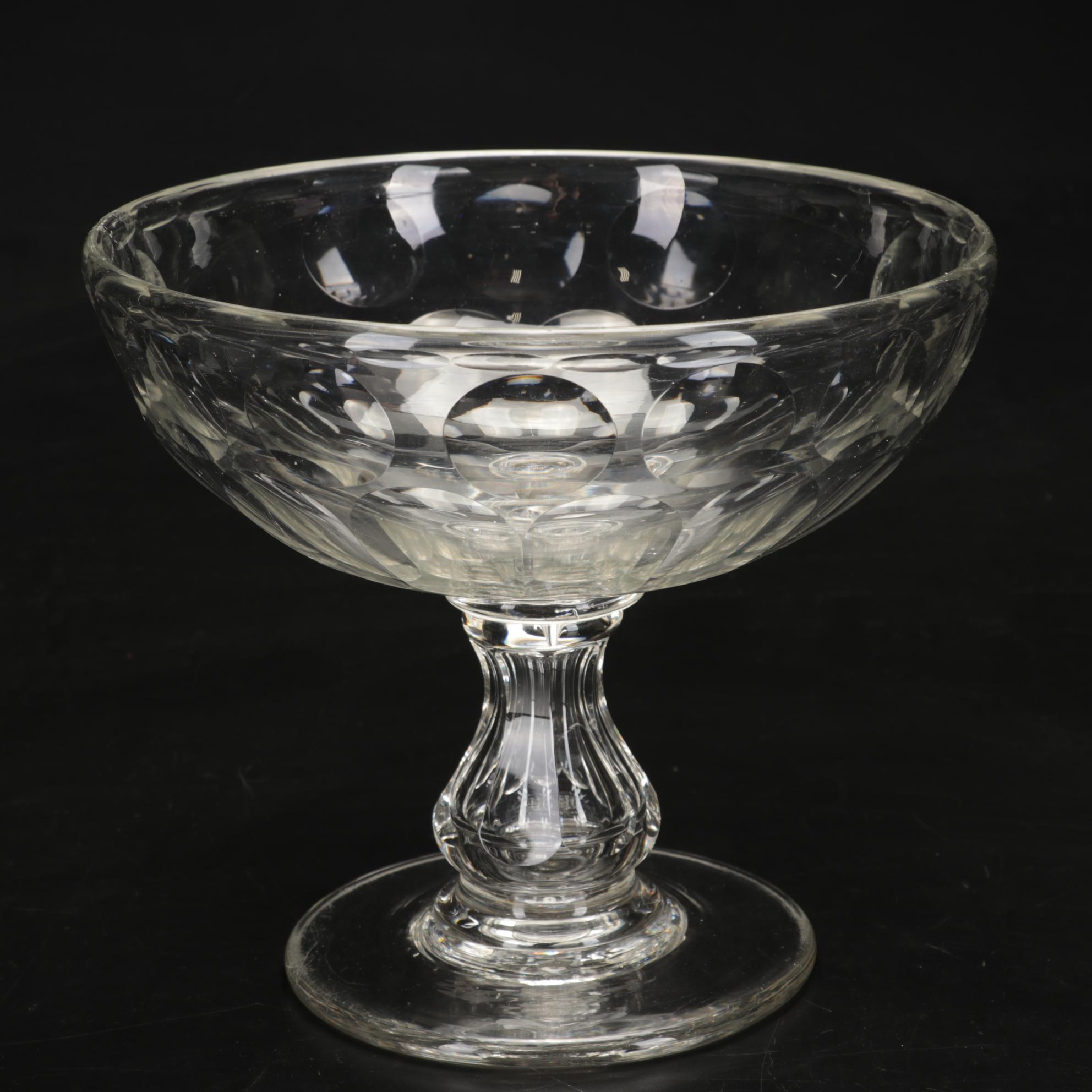 Pressed Glass Flower-Etched Pitcher with Pressed Glass Compote and Decanters