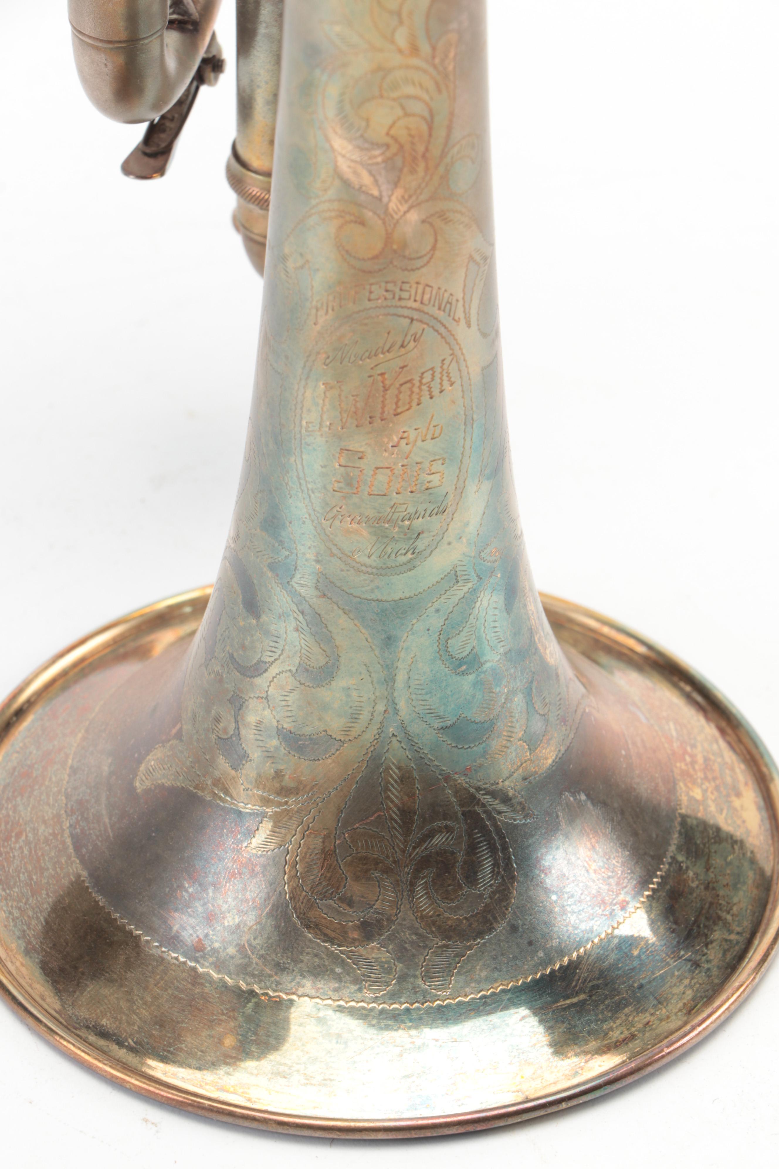 JW York Professional A/Bb Cornet with Case, Early 20th Century