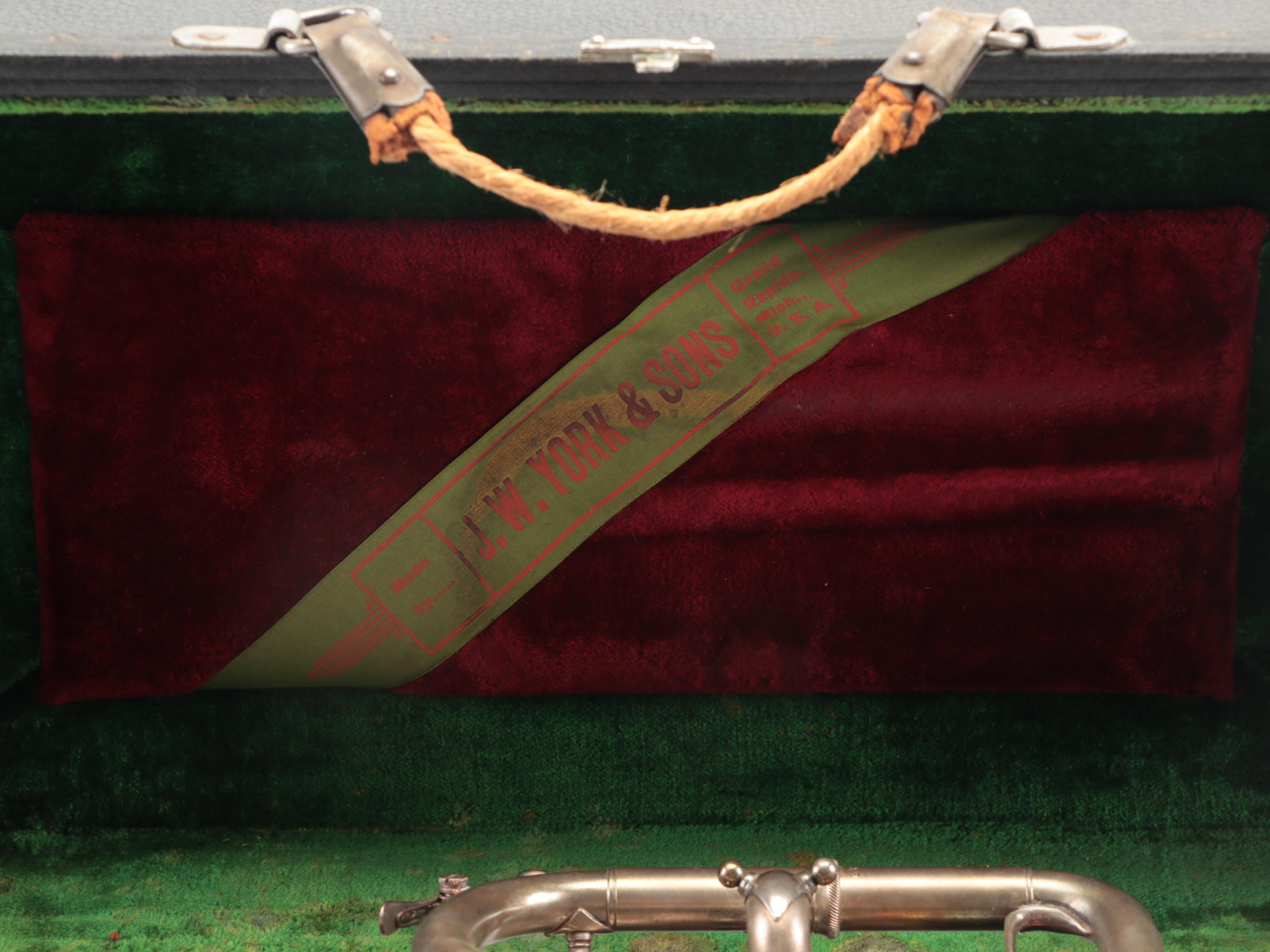 JW York Professional A/Bb Cornet with Case, Early 20th Century