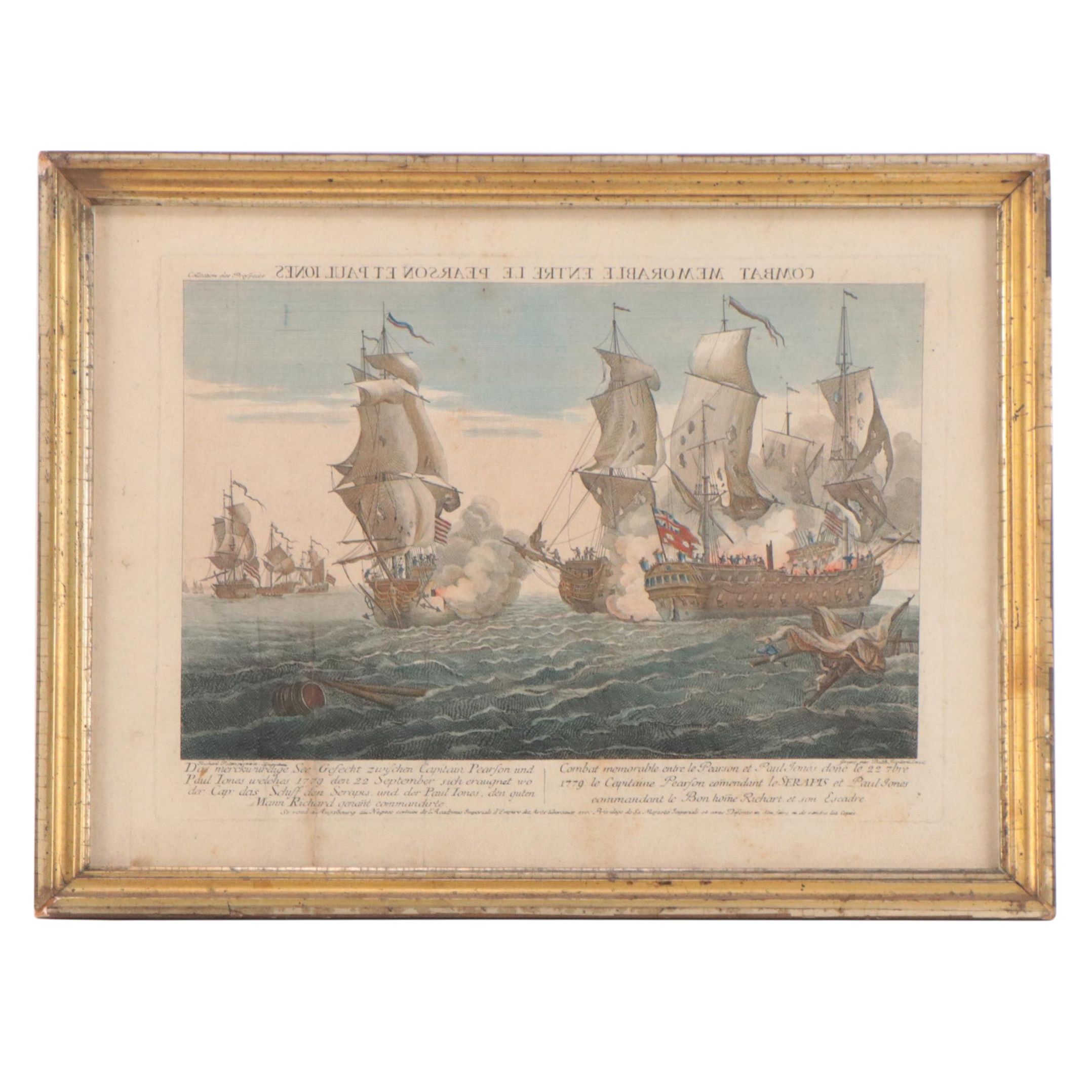 Balthasar Leizelt Engraving After Richard Paton of Revolutionary War Navy Battle