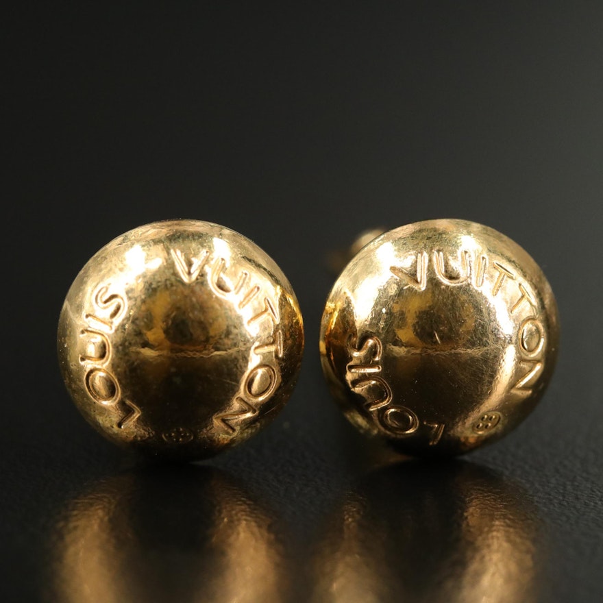 Authentic LOUIS VUITTON Golden Brass Clou Rivet Cufflinks w/ Taiga Leat