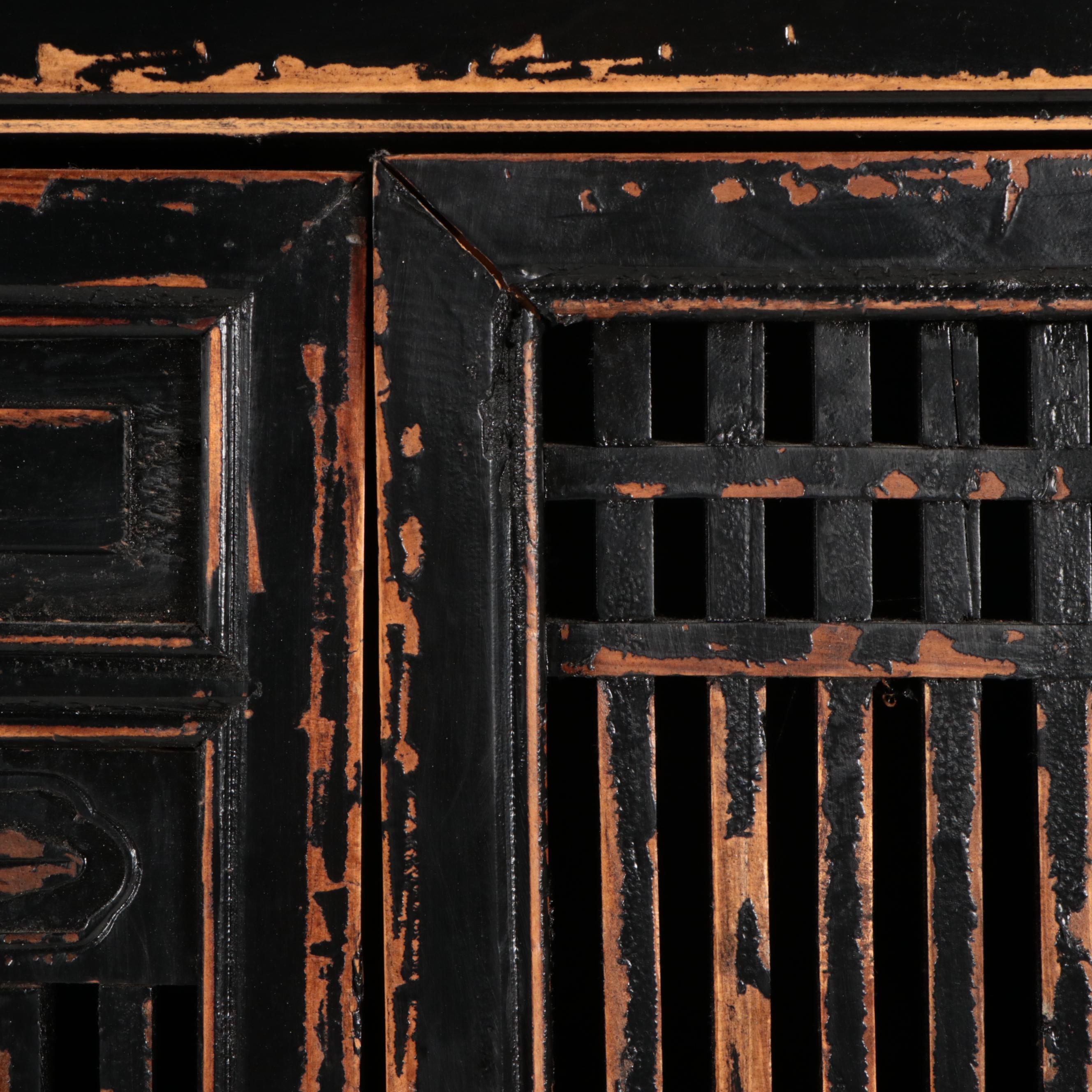 Arhaus Chinese Ebonized Wood Slat Front Cabinet