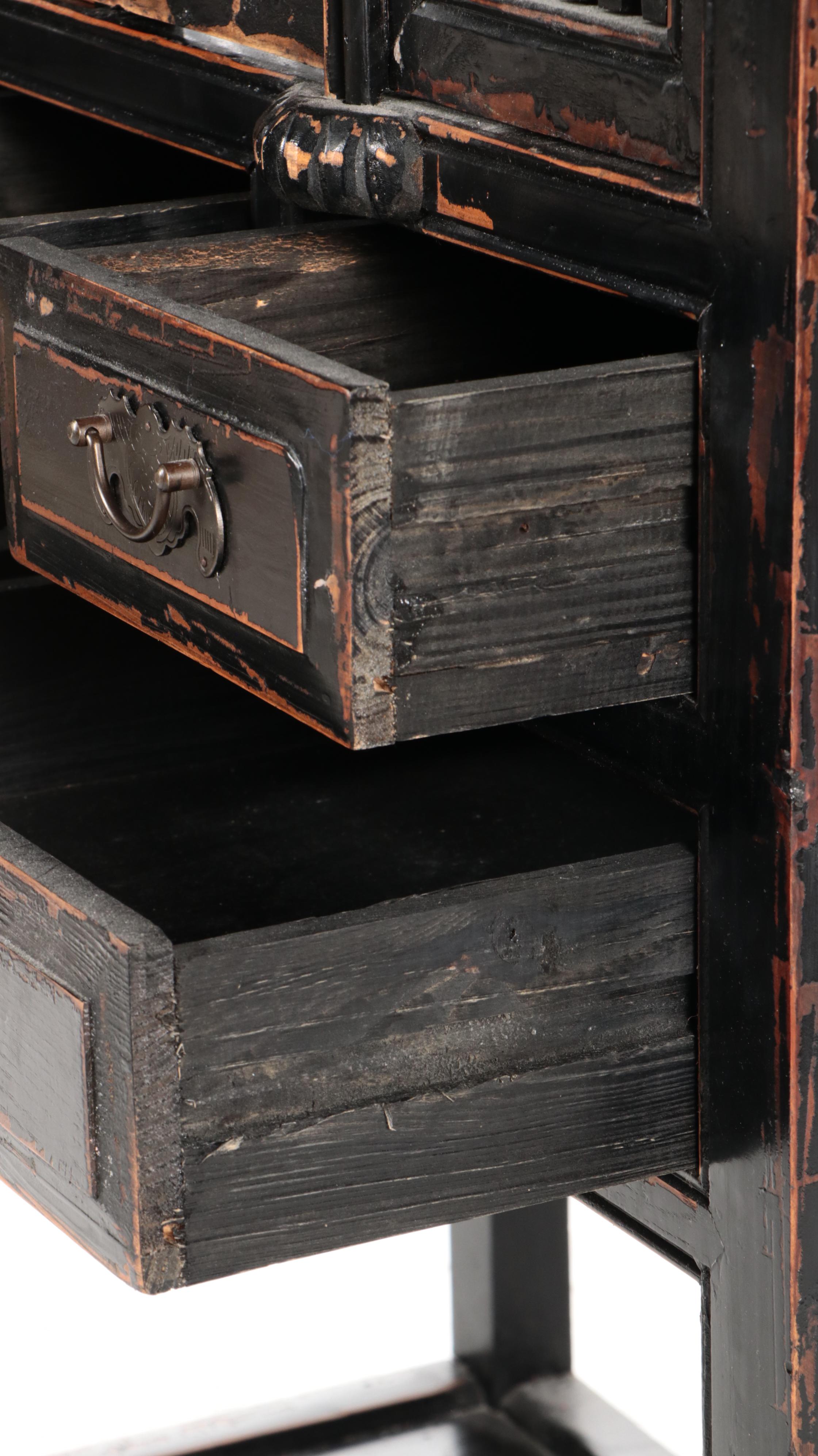 Arhaus Chinese Ebonized Wood Slat Front Cabinet