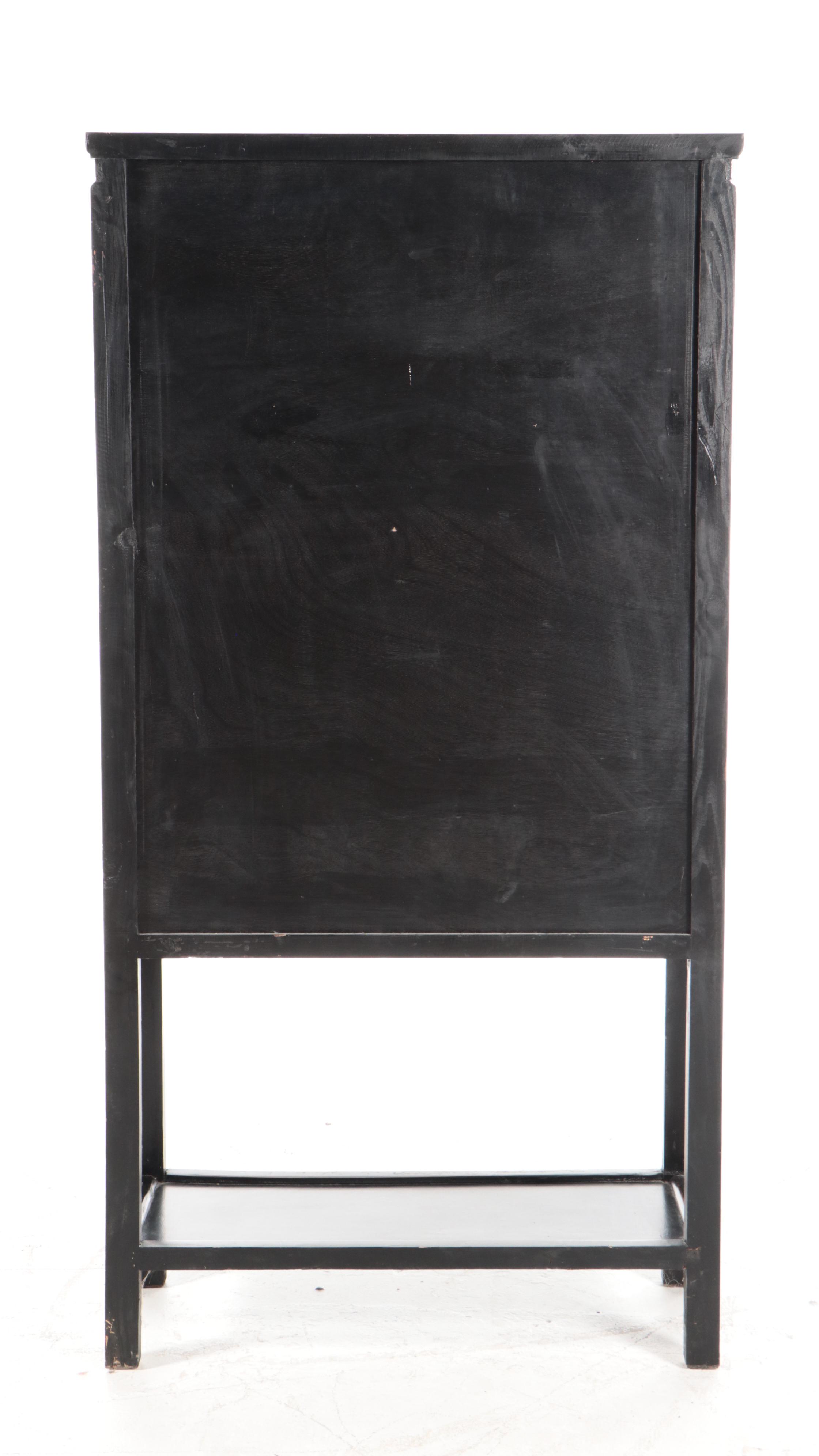 Arhaus Chinese Ebonized Wood Slat Front Cabinet