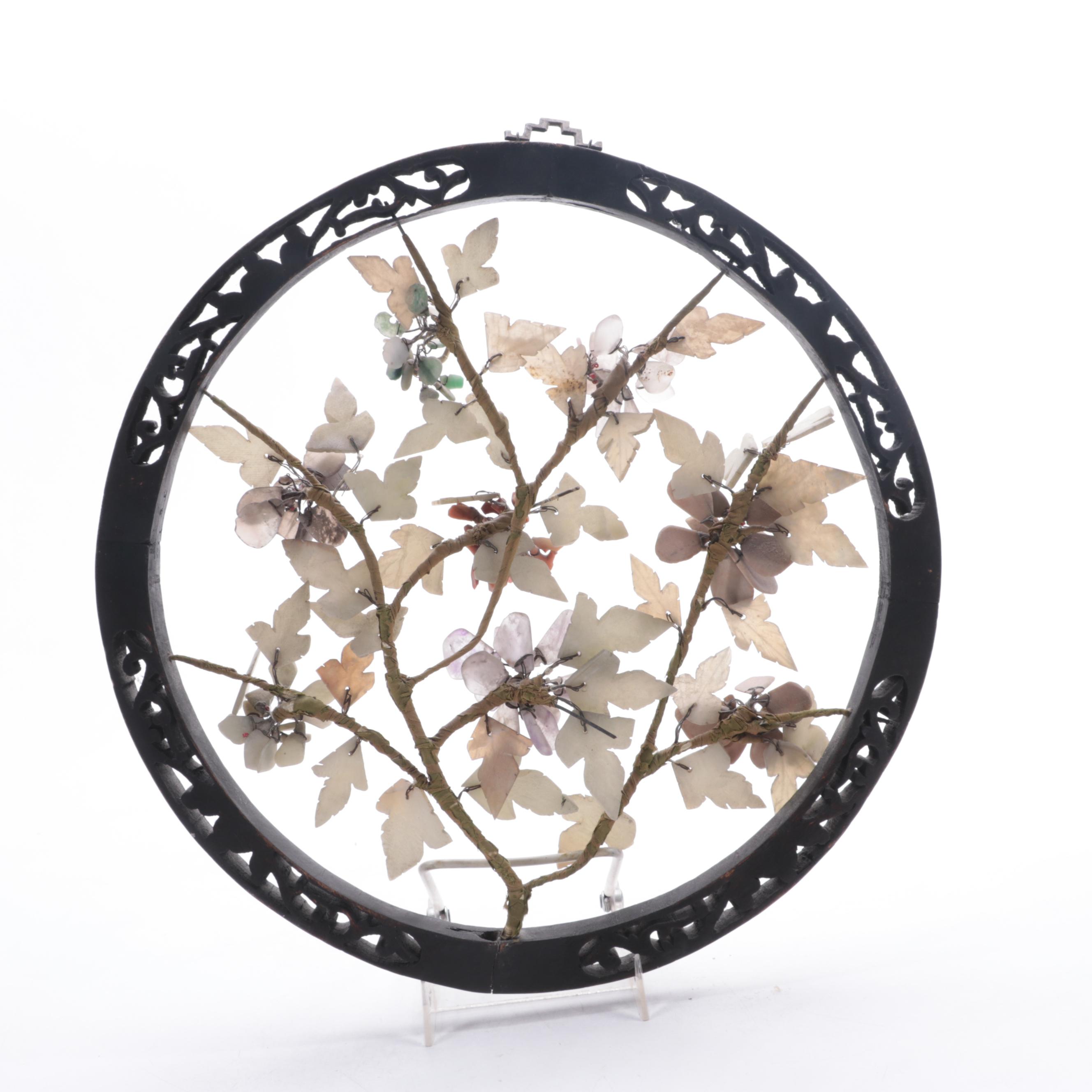 Chinese Carved Stone Bonsai Trees With Framed Wall Display