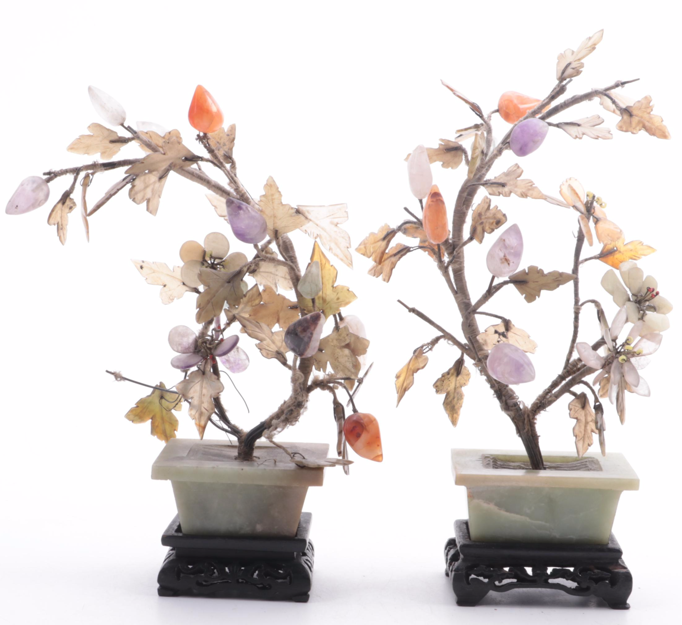 Chinese Carved Stone Bonsai Trees With Framed Wall Display