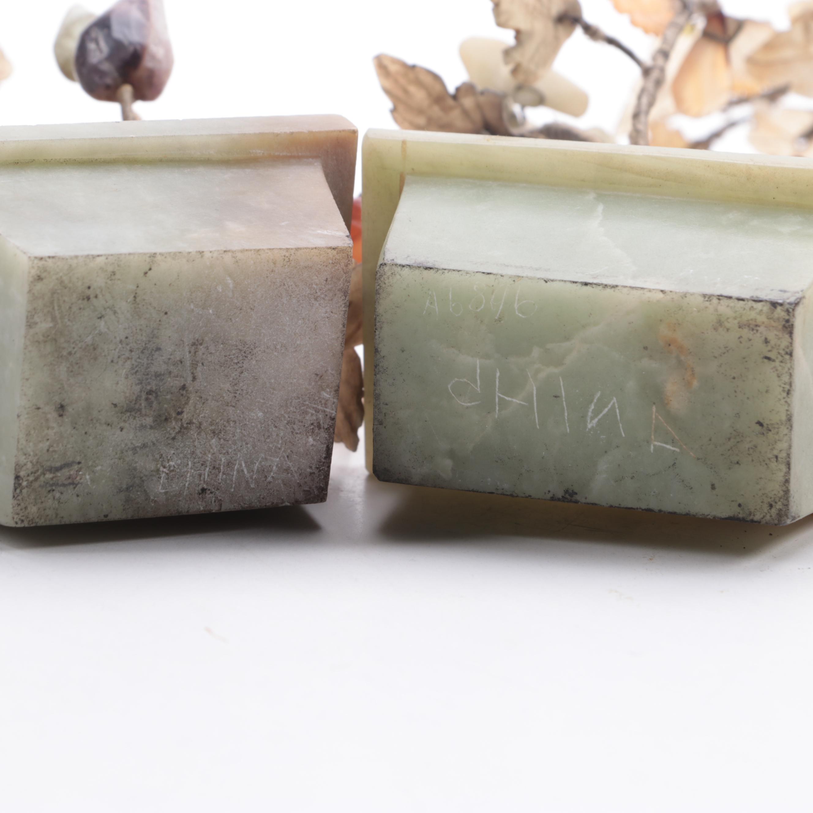 Chinese Carved Stone Bonsai Trees With Framed Wall Display