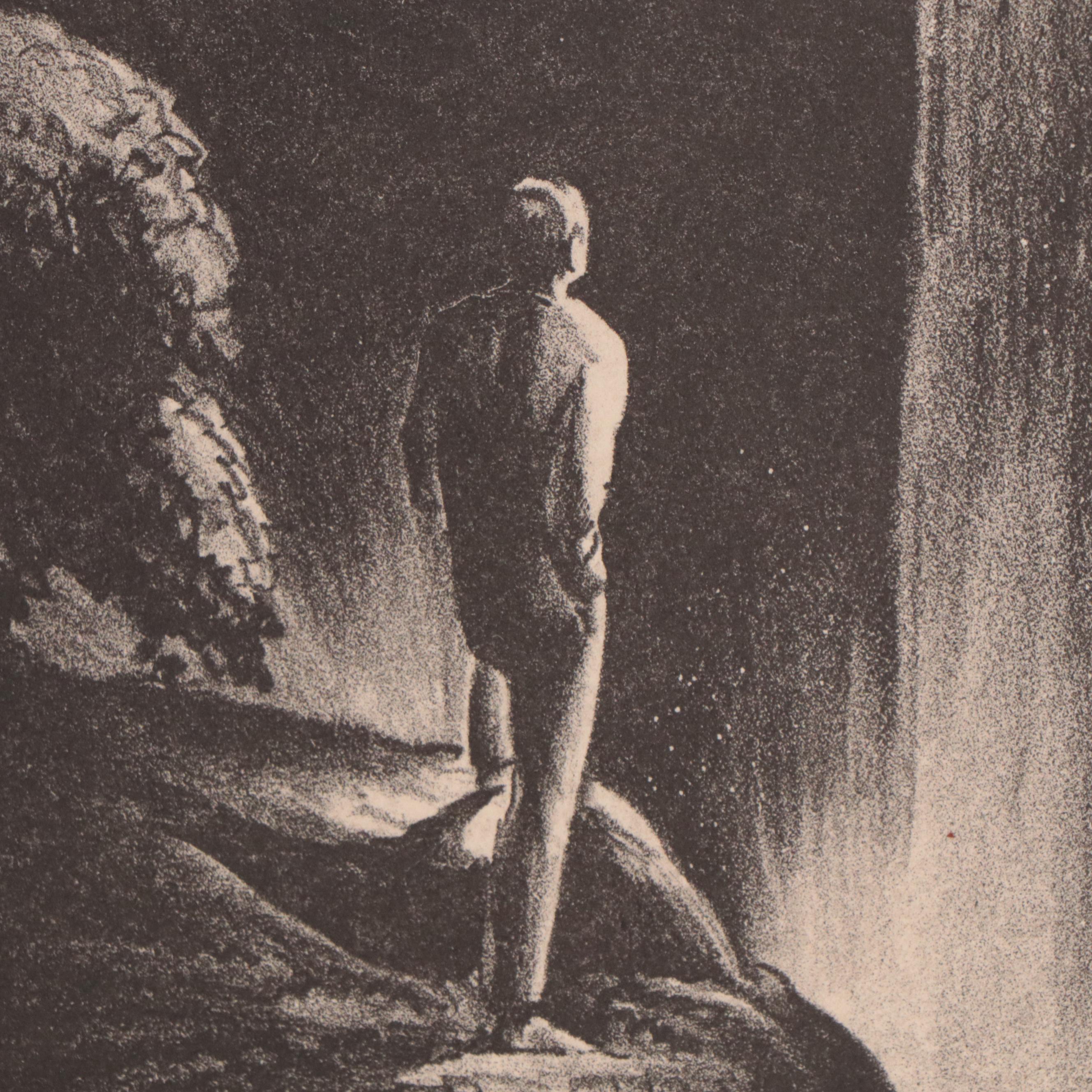 Dan Burne Jones Figurative Lithograph of Man at Waterfall