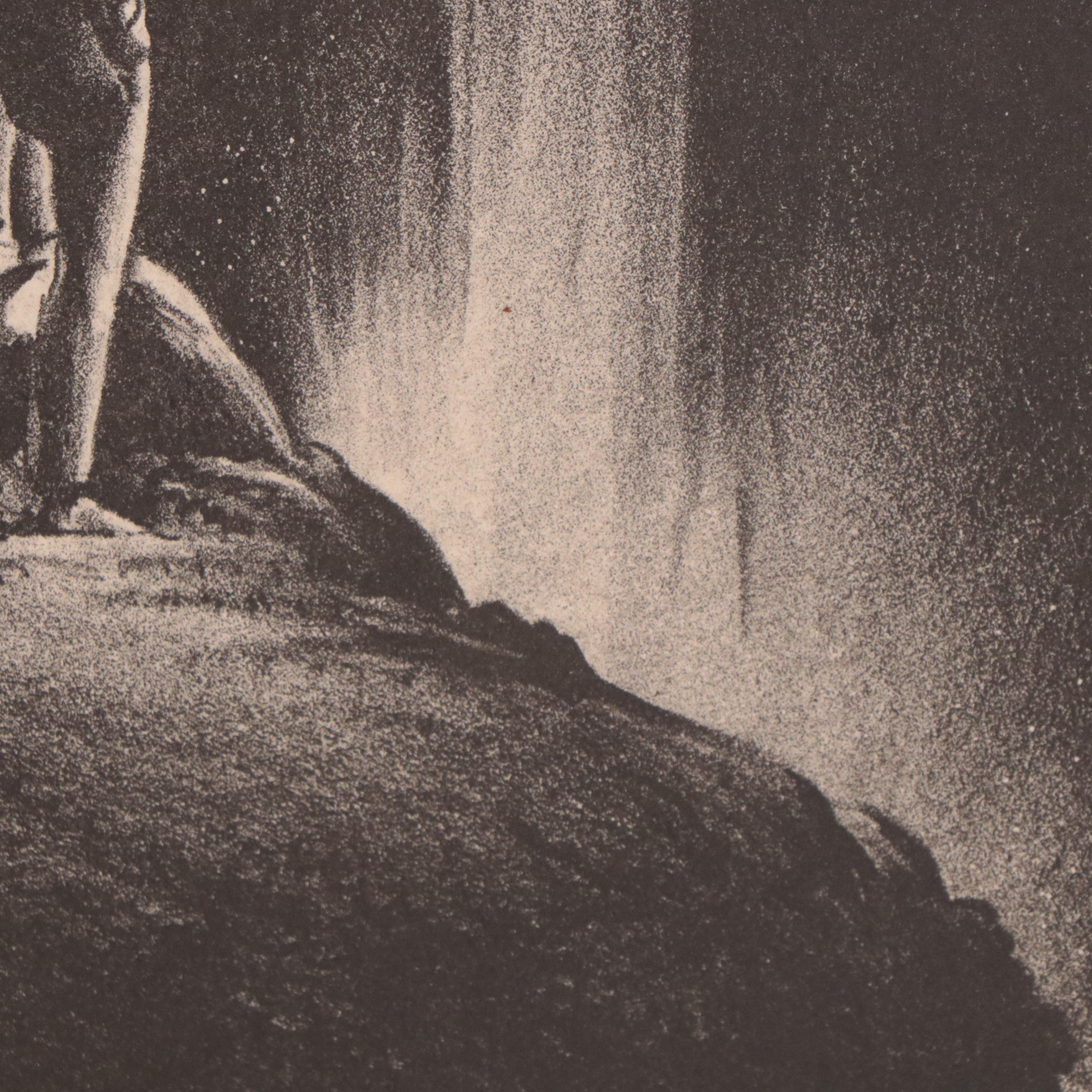 Dan Burne Jones Figurative Lithograph of Man at Waterfall