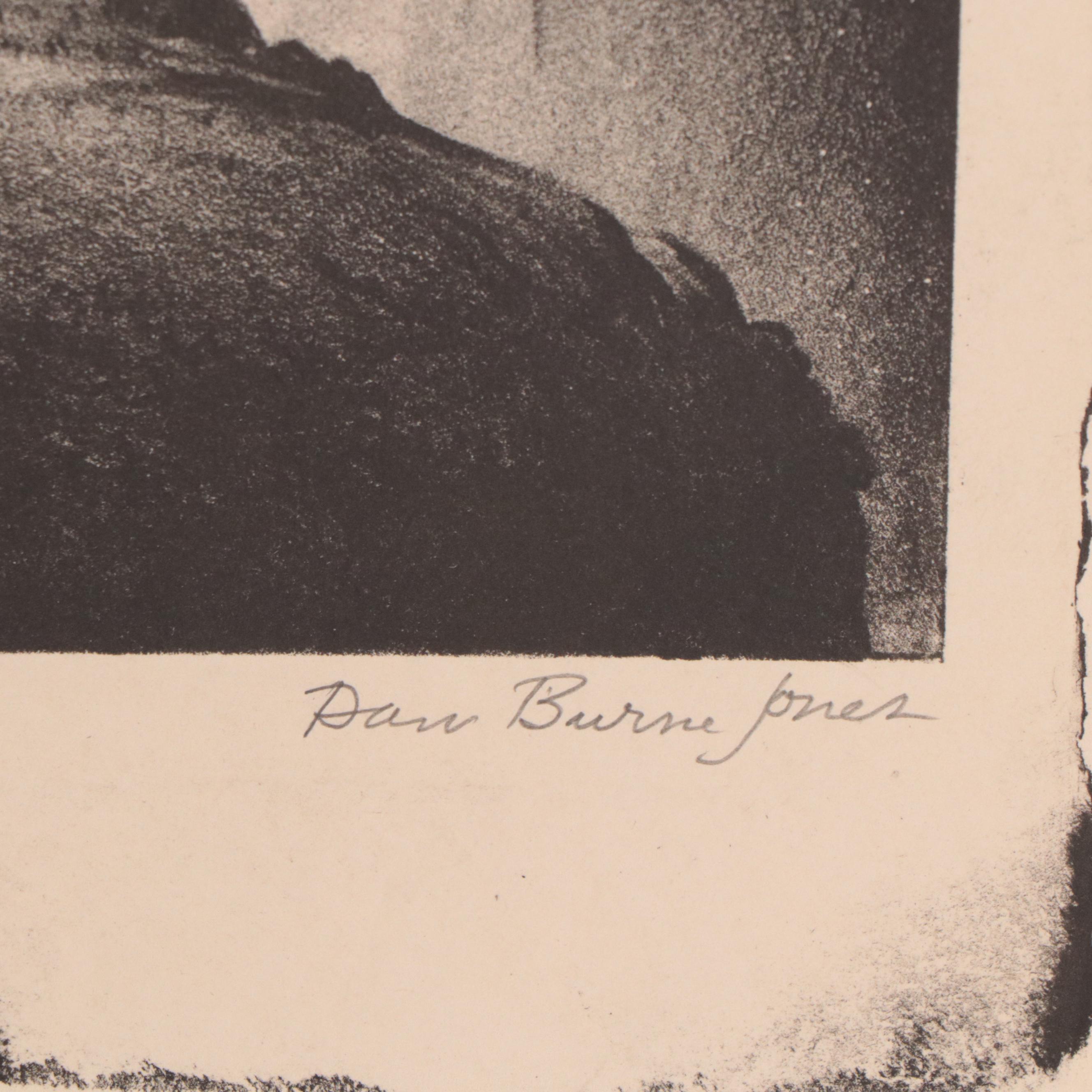 Dan Burne Jones Figurative Lithograph of Man at Waterfall